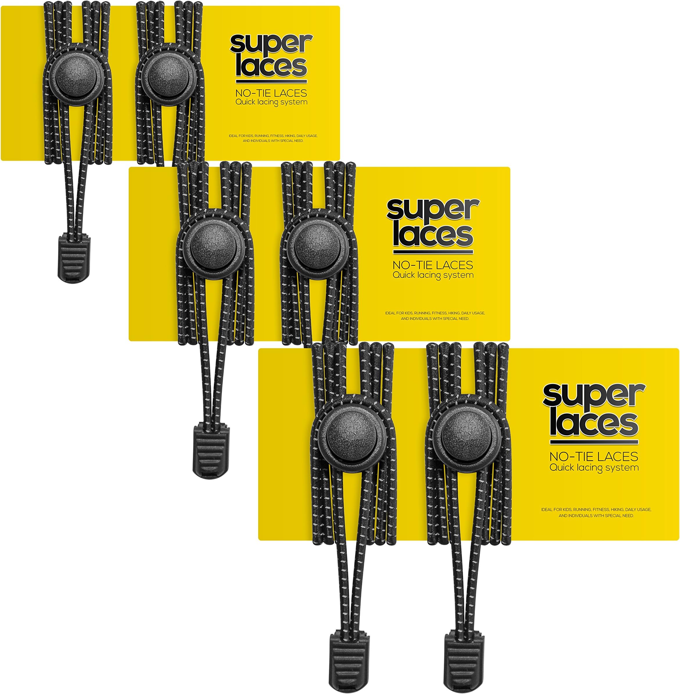 No Tie Elastic Shoelaces for Sneakers, Suitable for Kids and Adults, with Locking System, Adjustable, Tieless Athletic Laces for Running, Hiking, Pack of 3