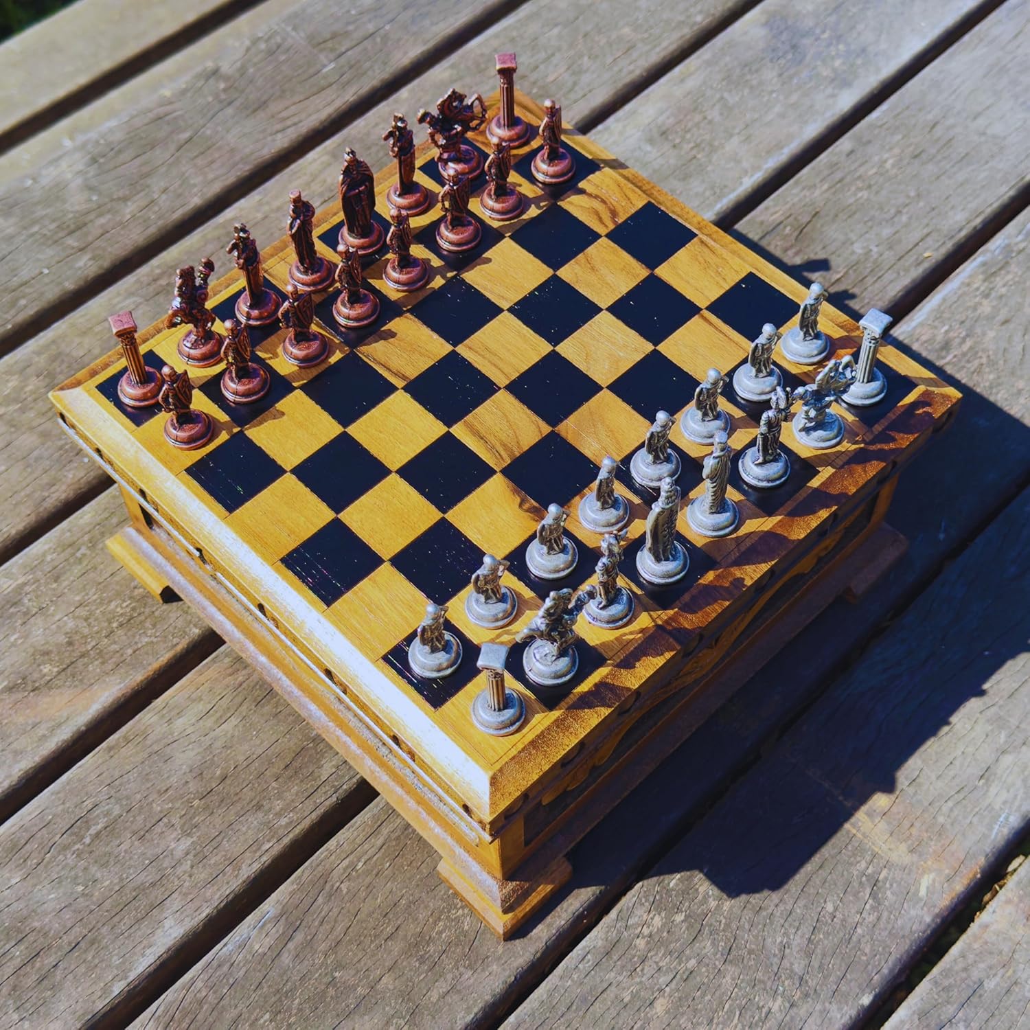 Wooden Chess Set with Storage – Handcrafted Chess Board and British Figure Metal Chess Pieces – Decorative Chess Game for Adults & Kids – Premium Gift for Family & Friends (Copper Chess Pieces) - Image 8