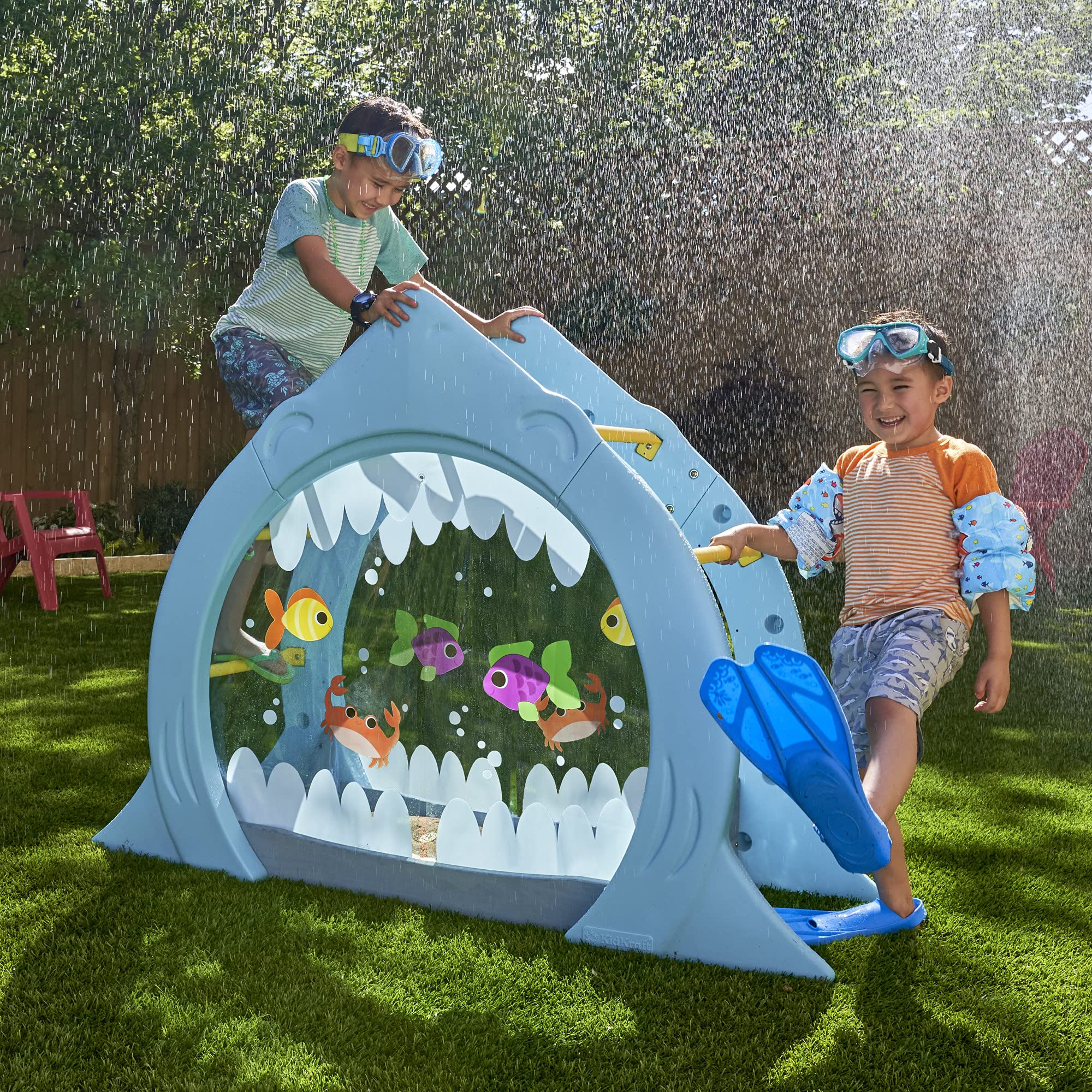 KidKraft Struttura per Arrampicata Shark Escape per Bambini, Giocattoli da Giardino in Legno, Parco Giochi Esterno, 20081