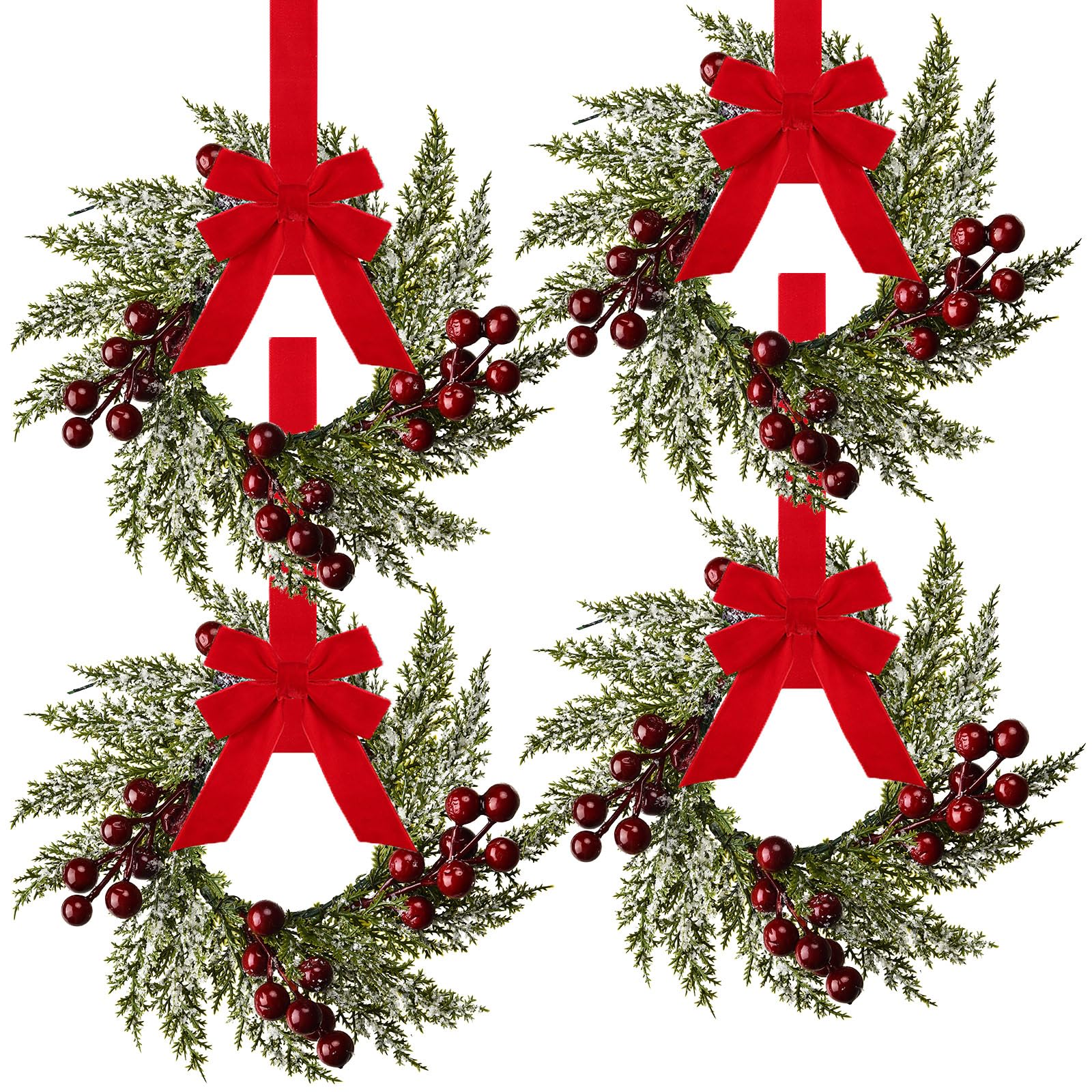 Anneaux de bougie de Noël artificiels x4 avec baies rouges et pommes de pin pour table