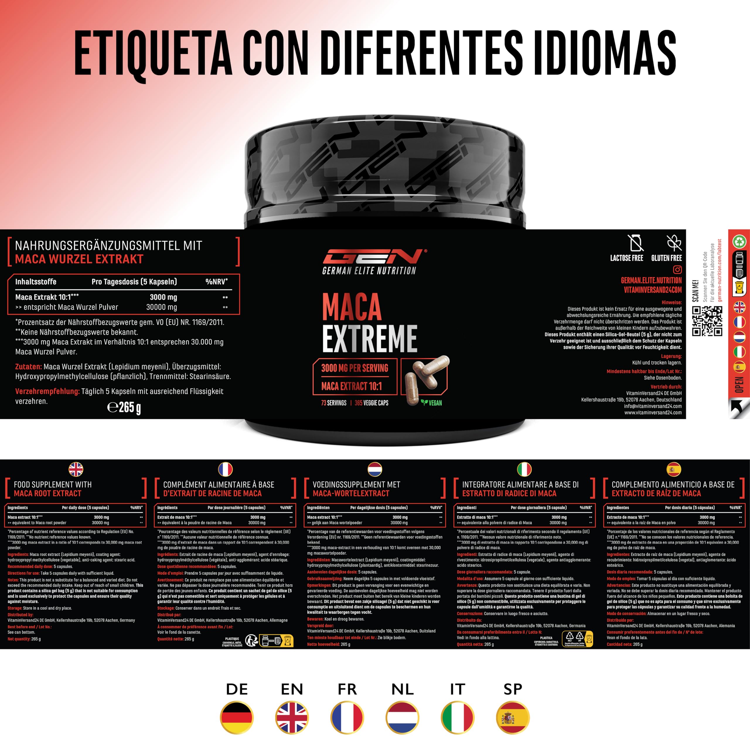 Maca Cápsulas Extreme - 365 cápsulas - Altamente dosificado con 30.000mg por dosis diaria - Extracto especial 10:1 - Vegano - German Elite Nutrition