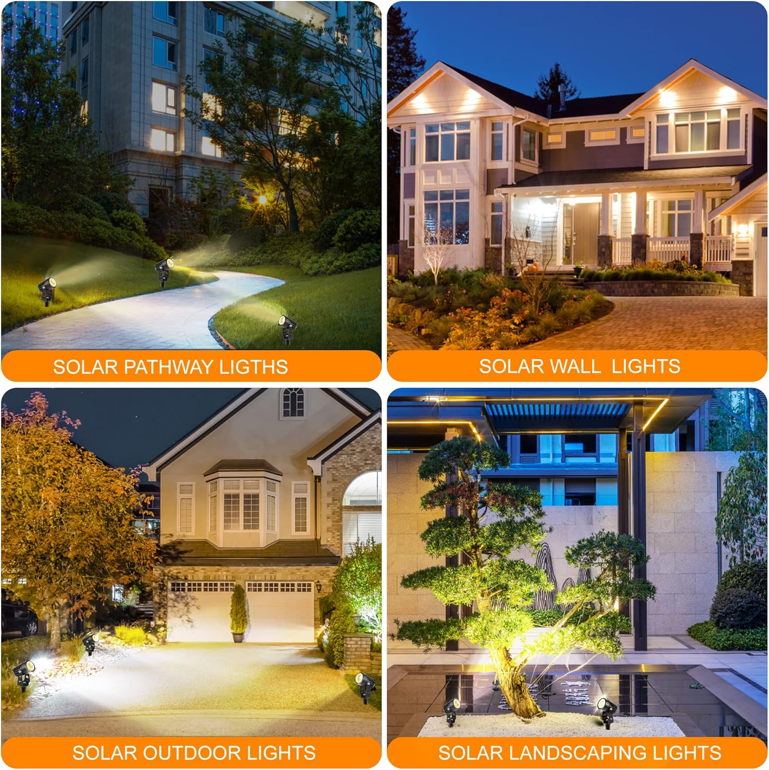 SUNLONG Solar-Powered Cast Aluminium Warm White LED Spotlight for Outdoor Garden Yard Landscape Tree Uplight Downlight