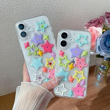 iPhoneケース用にデザインされ、漫画の3Dカラフルスタークリアソフトフォンケースクリア、iPhone 15 Pro Max用