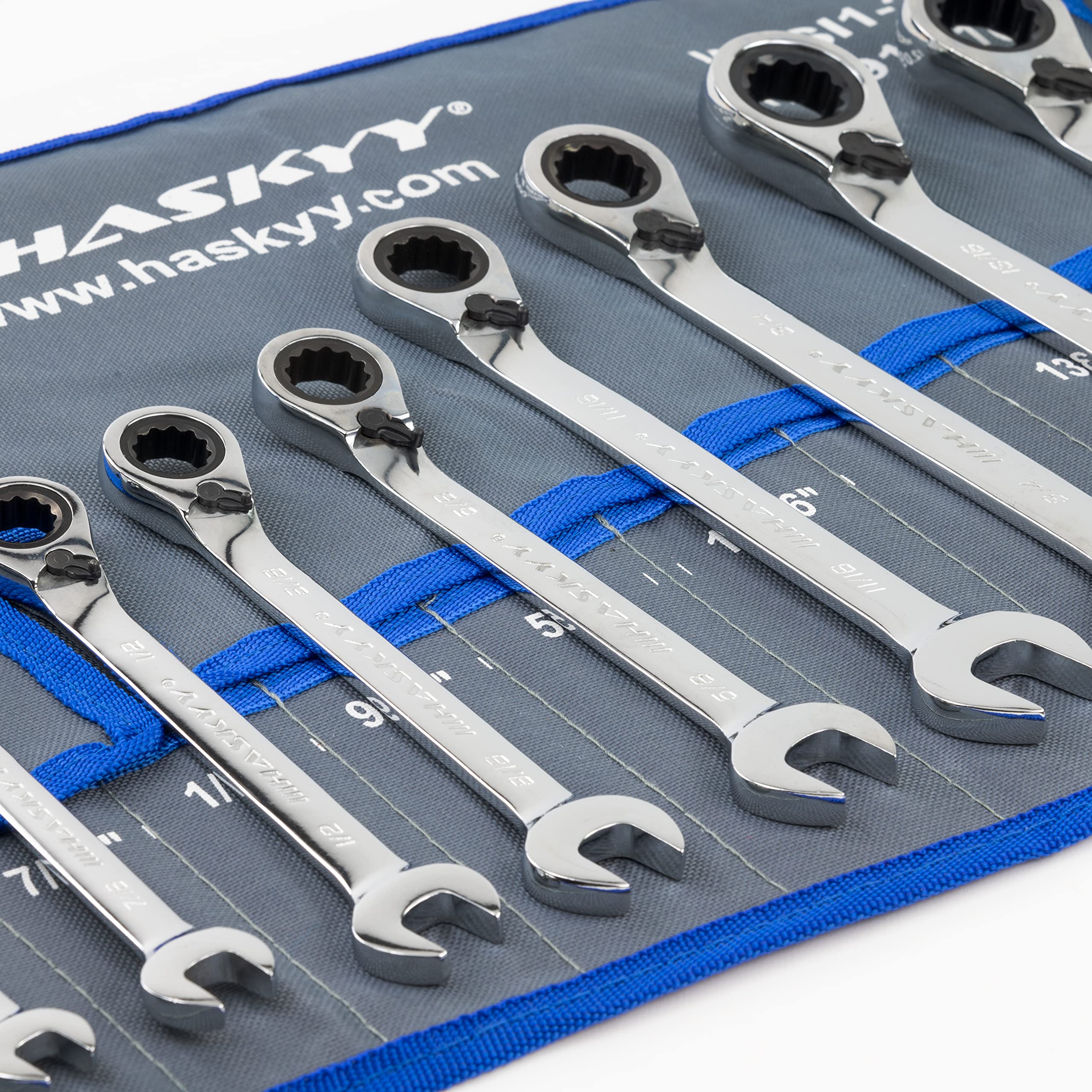 HASKYY 12-częściowy zestaw kluczy z grzechotką I 1/4"-15/16" I Imperial Harley calowe klucze płasko-oczkowe klucze grzechotkowe calowe