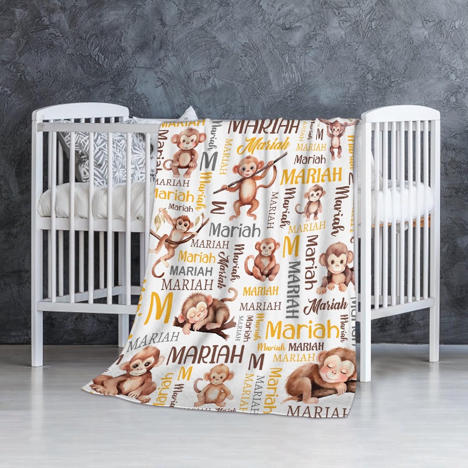Personalized Monkey Blanket Gifts Super Soft Lightweight Custom Flannel Blanket Baby Blankets Throw for Infants Toddlers Boys Girls, Suitable for Couch Sofa Bed All Seasons 60"x80" for Adult