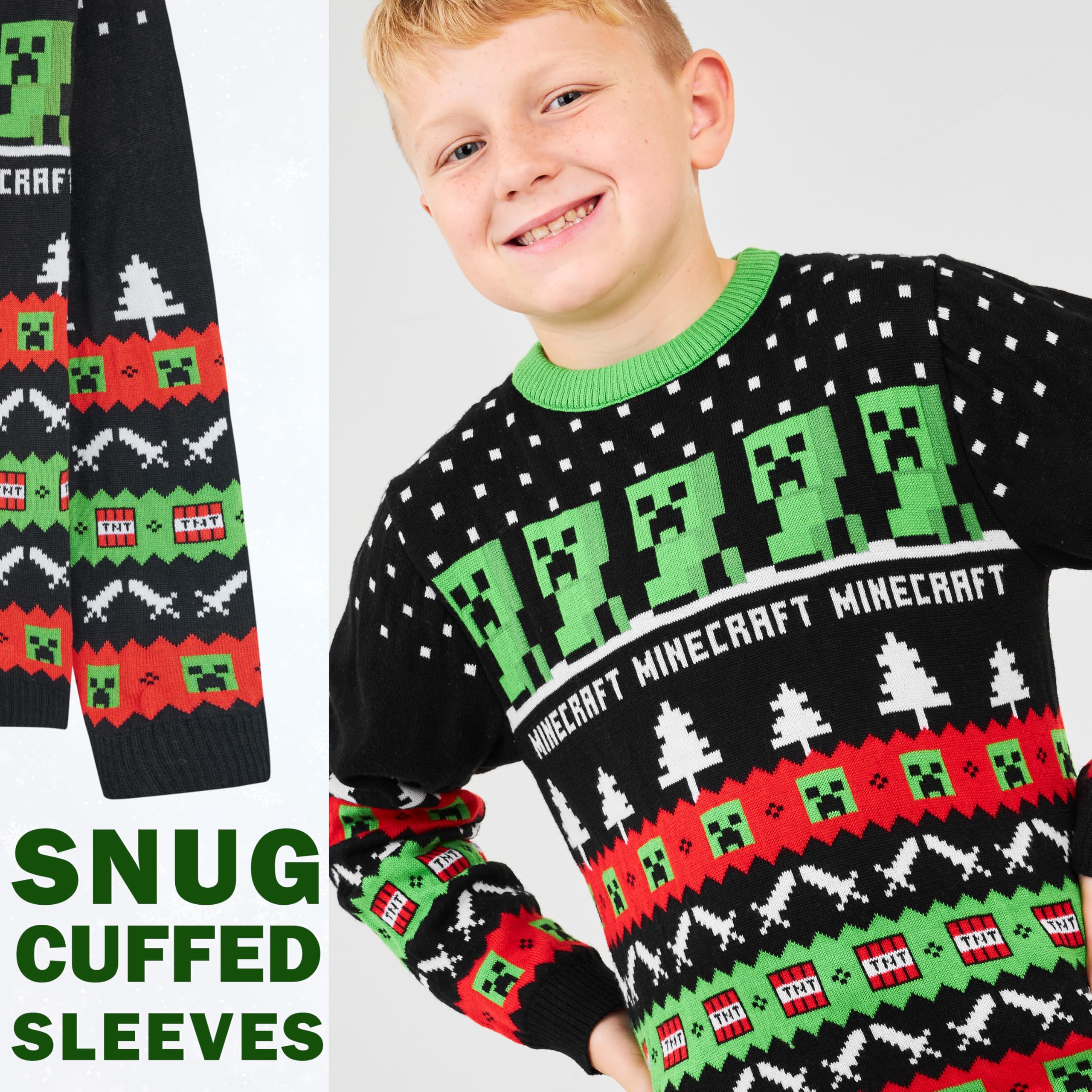Minecraft Jersey Navideño Niños Suéter de Punto Cuello Redondo