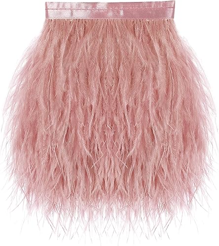 Miniatura 63 de Ribbón de plumas de avestruz rojo, 1.5 capas, 2 yardas de 4 a 5 pulgadas, cintas con flecos, para costura, vestido, proyectos de manualidades