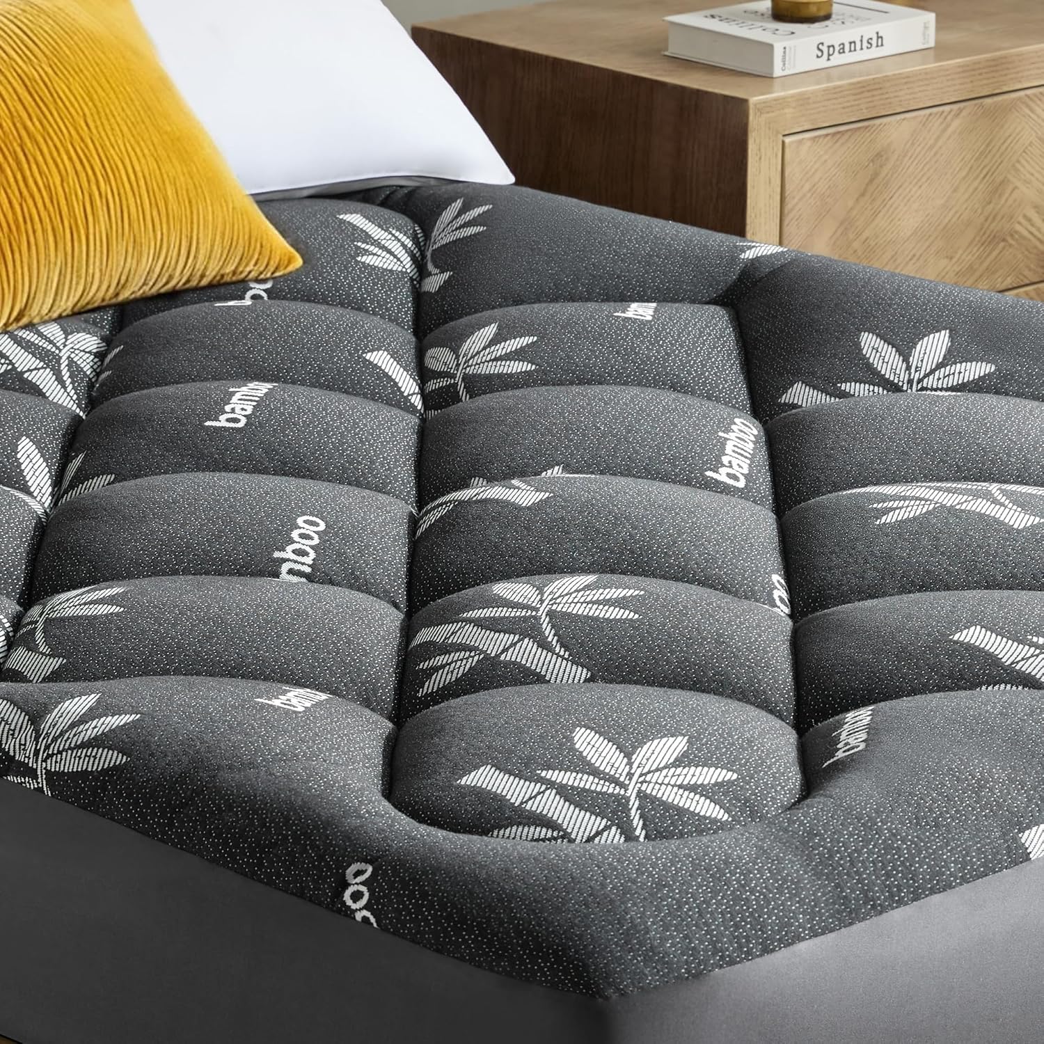 Mattress Topper Twin Size - Viscose Made from Bamboo Pillow Top Mattress Pad with Deep Pockets - Soft Mattress Topper for Back Pain Relief(39"x75",Black) Black Twin