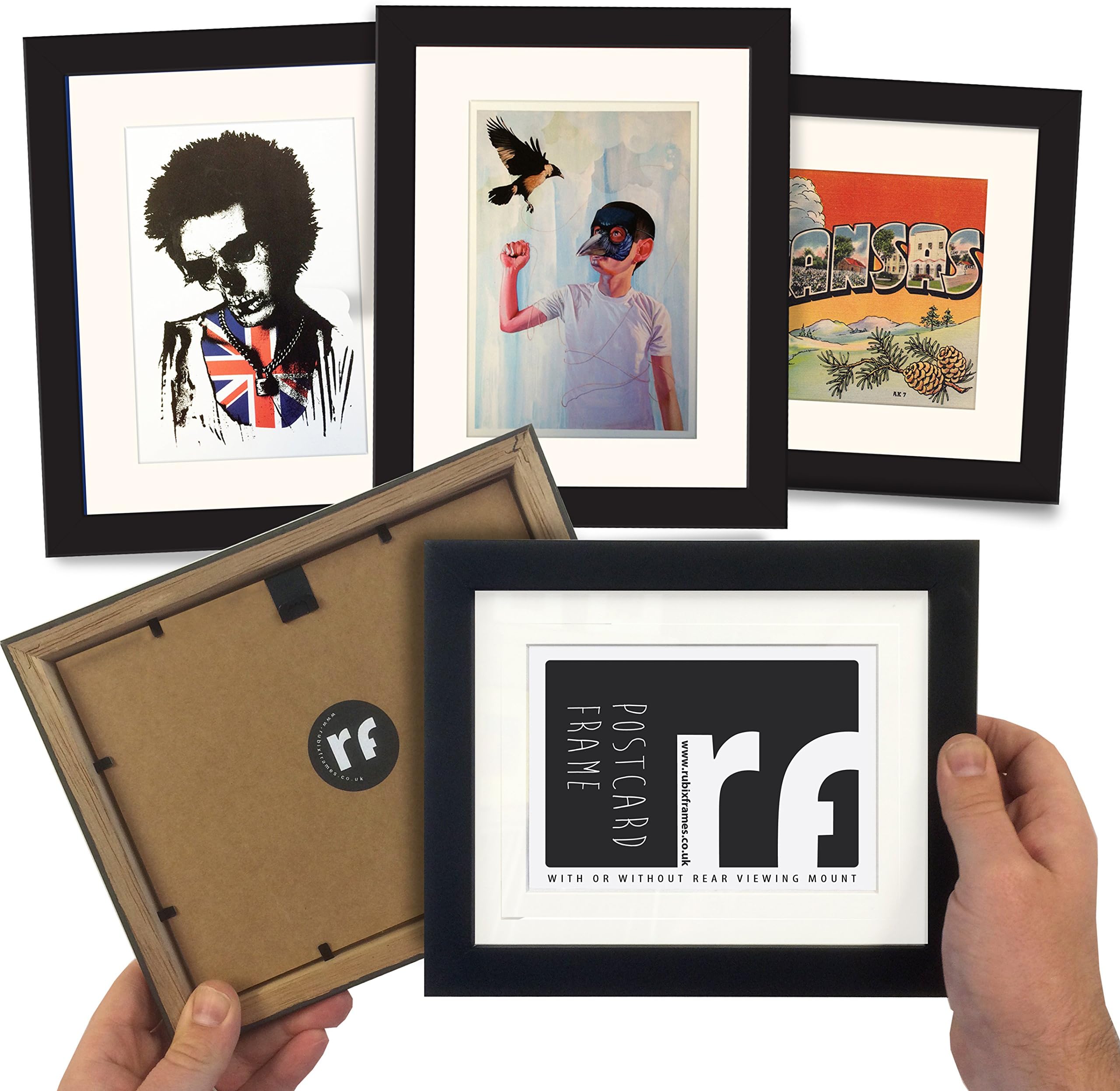 Postcard Frame with 'Conservation Backing' Board - BLACK - Quality Wooden Picture Frame - Acid Free Mount - RUBIX FRAMES