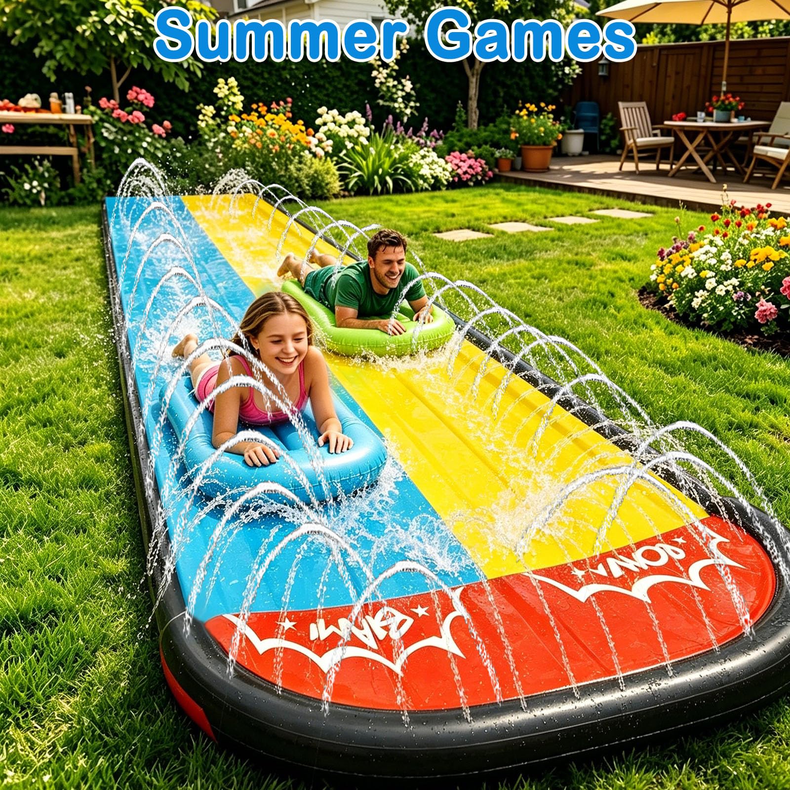 Gonfiabile per Bambini Mare, Doccia Esterna Giardino con 2 Bodyboard | Piscina Bambini, Tappeto Gioco, Giocattoli Estivi, Giocattoli Acquatici da Esterno, Estate