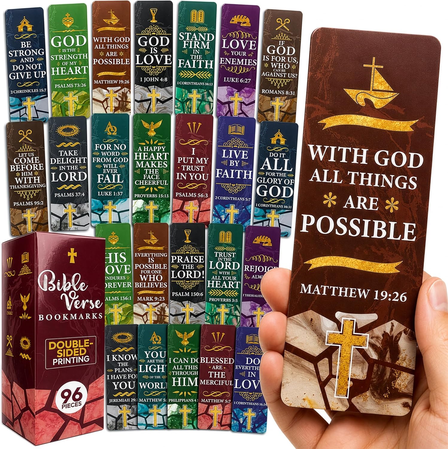 96 Christian Bible Bookmarks – 24 Designs with Bible Verses