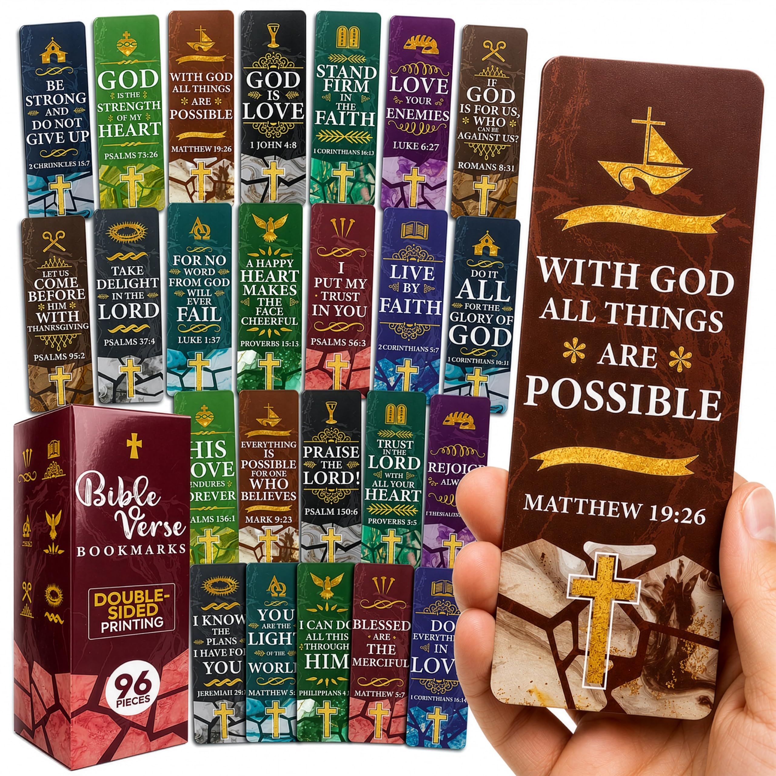 Confezione da 96 segnalibri cristiani con versi biblici ispiratori, segnalibri biblici unici e vivaci, regali cristiani sfusi per gruppi ecclesiastici, aula