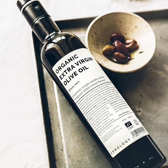 Erbology Organic Extra Virgin Olive Oil 17 fl oz - Early Harvest - 742 mg/kg Polyphenols - 0.15% Free Acidity - 100% Coratina Olives Hand-Picked and Pressed on a Family-Run Single Estate in Apulia, Italy