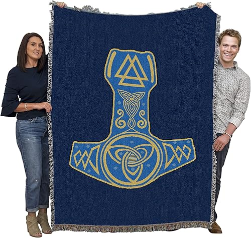 Pure Country Weavers Mjolnir - Manta de martillo de Thor, mitología nórdica, fantasía, símbolos antiguos, para regalo, manta tejida de algodón,