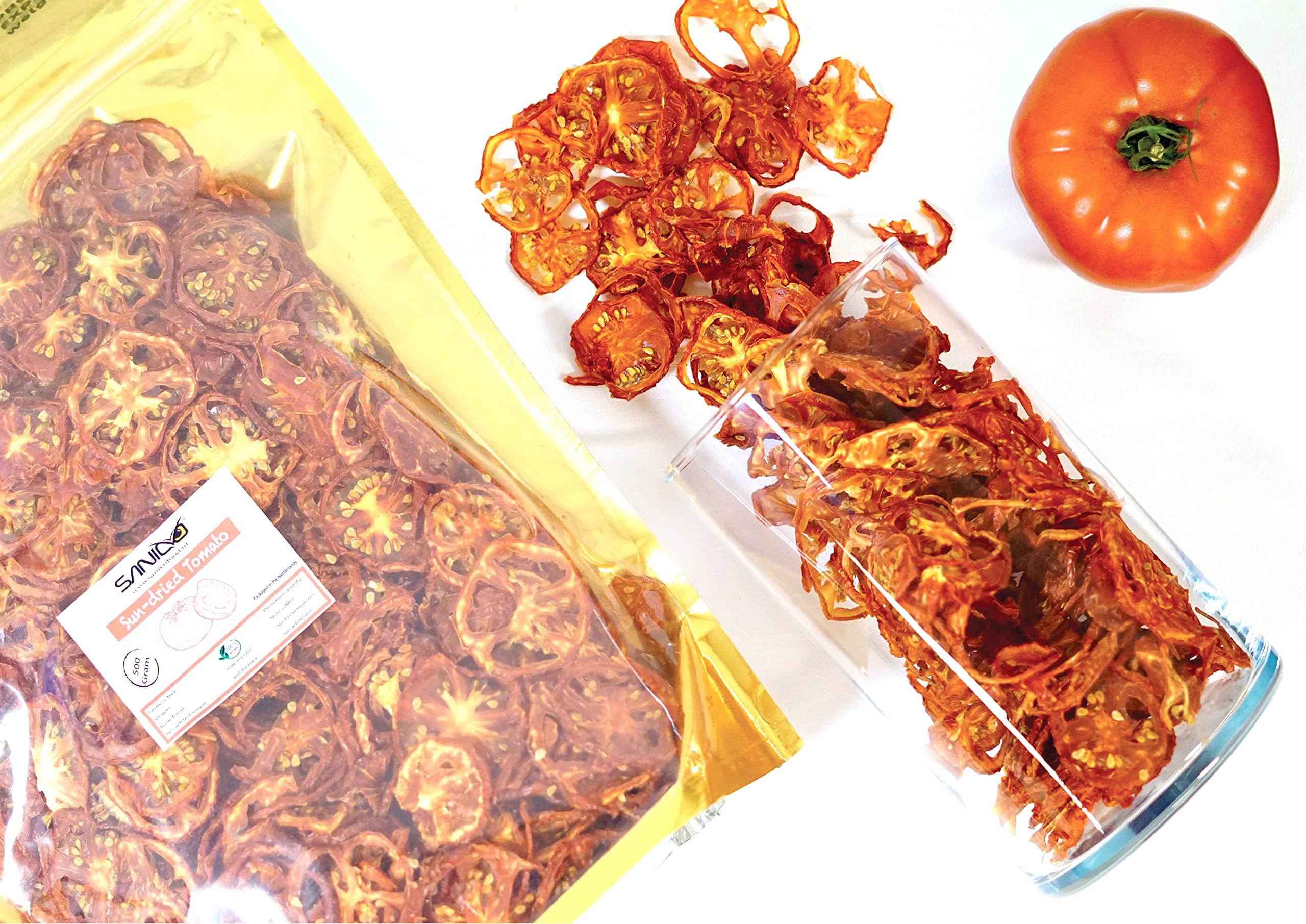 Sun Dried Tomatoes Slices (Chopped) %100 Natural Premium Quality raw-Food Ready to Eat Low Carb Snack No Added Salt Non-GMO Vegan Gluten-Free Not Steamed hence Dry unoiled Aromatic Sweetish (100gr)