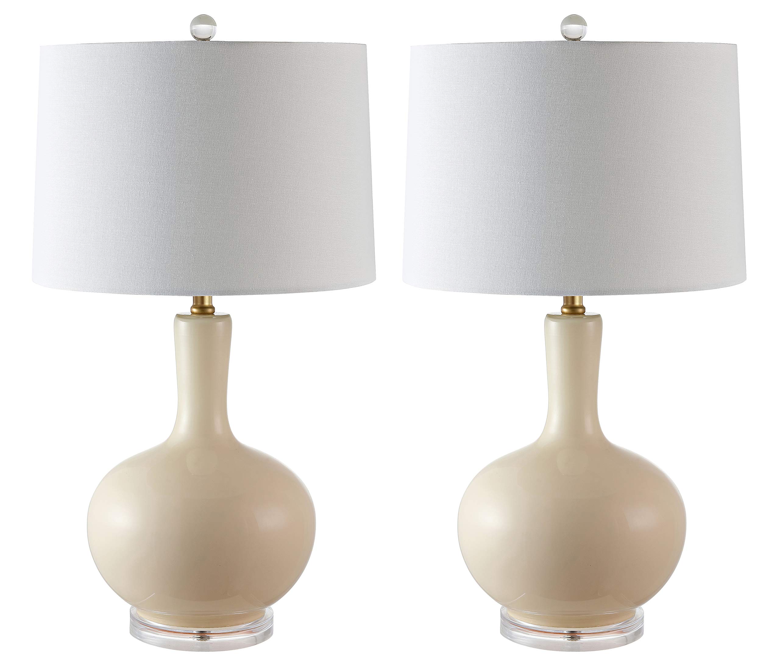 SAFAVIEH Lighting Collection Nilla Modern Contemporary Cream/ Clear 27-inch Bedroom Living Room Home Office Desk Nightstand Table Lamp Set of 2 (LED Bulbs Included) Cream - Set of 2