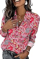 Vista 13 de Zeagoo Camisas con botones para mujer elegantes con estampado floral de manga larga blusa casual de negocios tops de trabajo
