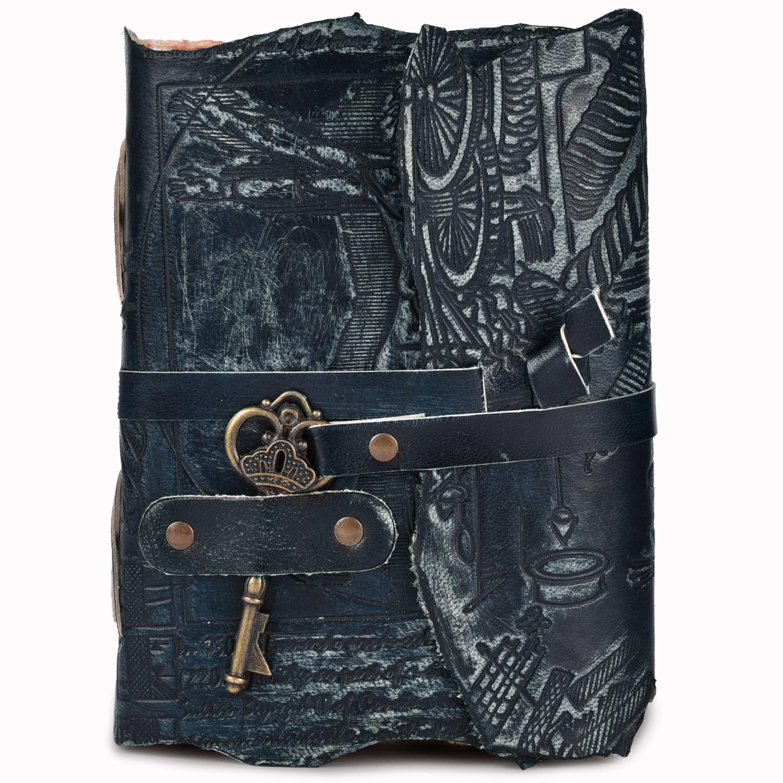 LEATHER VILLAGE Genuine Leather Handmade Journal for Men & Women- Key Closure- Book of Shadow- Handwork Embossed Vintage Deckle Edge Paper - Image 2