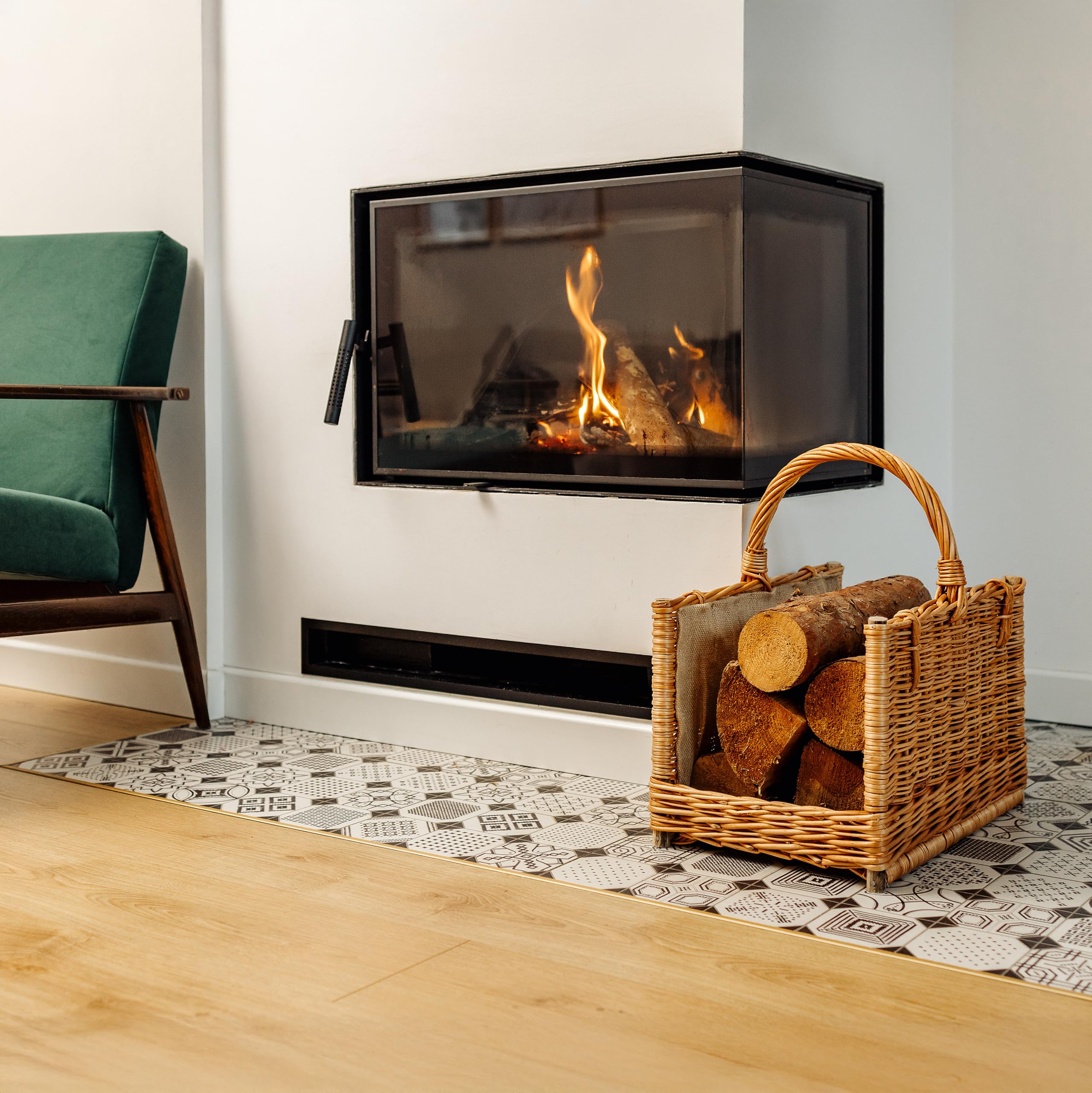 Creative Home Groß Kaminkorb Holzkorb Kaminholzkorb Rattan | 45 x 30 x 47 cm | Aufbewahrung Rechteckig Weidenkorb für Kaminholz/Holz | Braun Dick Weide Feuerholzkorb Holztrage Tragekorb