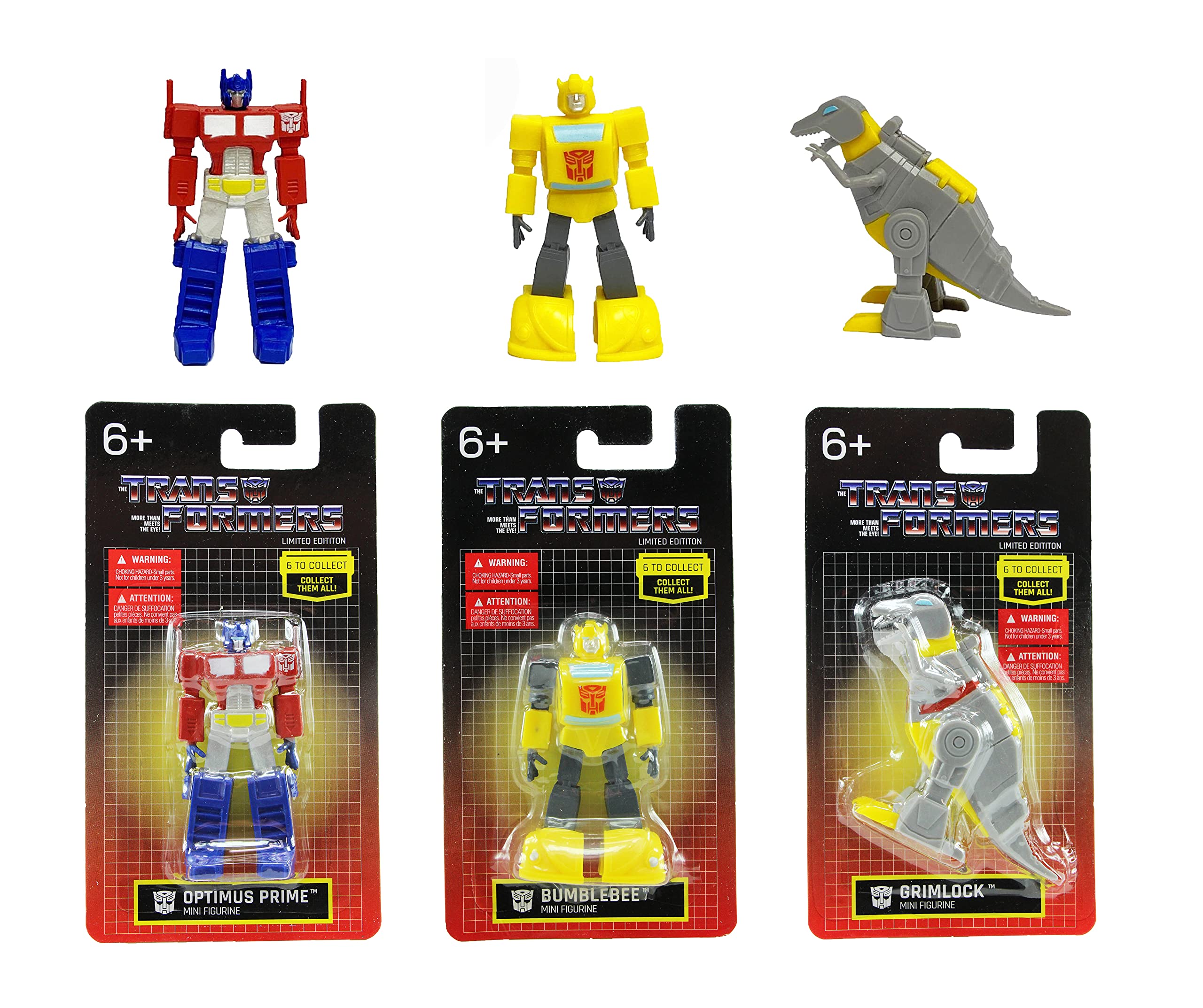 Prexio Limited Edition Transformers 2.5" Mini Figures - Autobots Optimus Prime, Bumblebee & Grimlock Set of 3