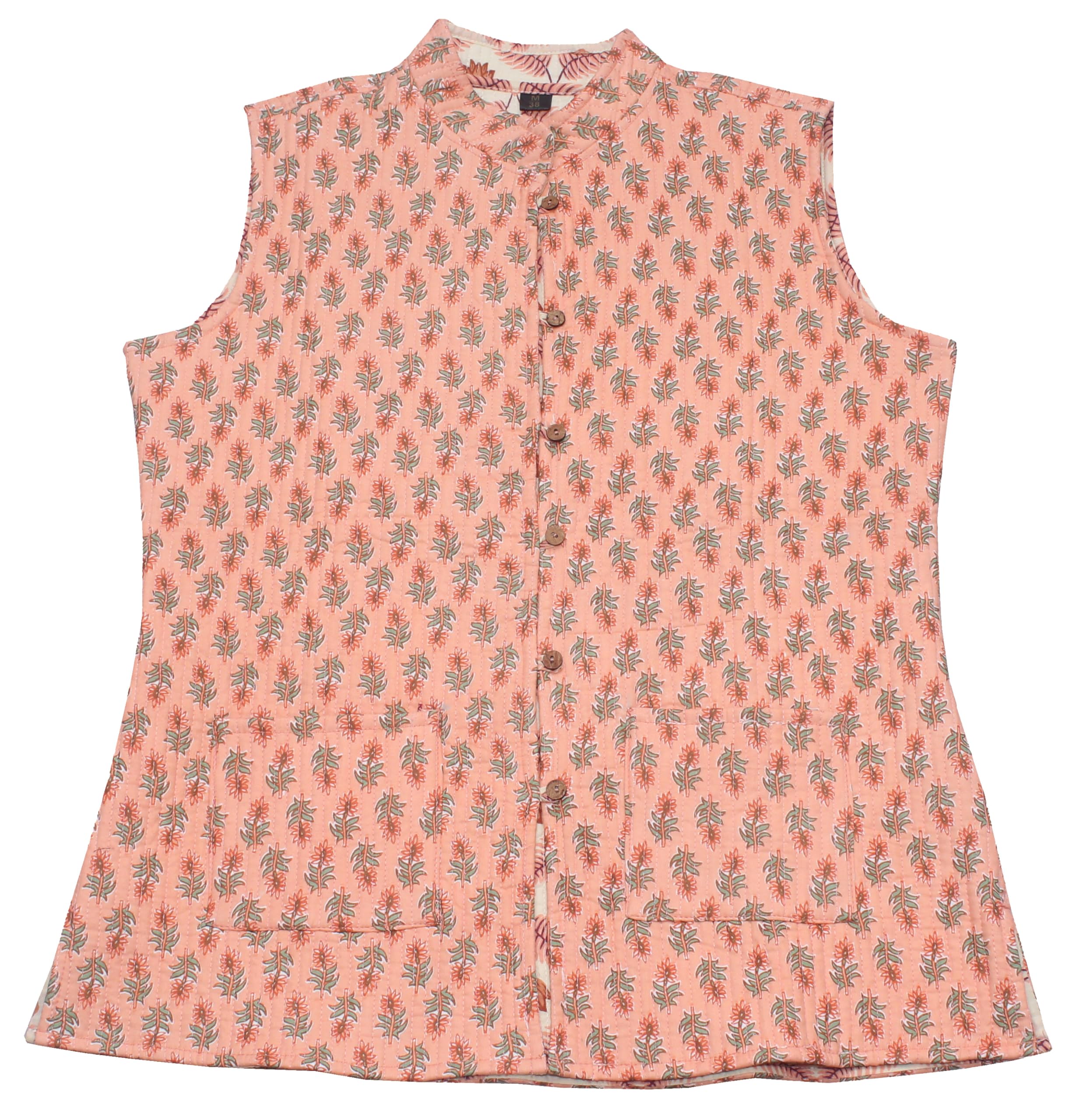 shubhangi collections Women's Light Orange Cotton Quilted Reversible Sleeveless Jacket-picture-41