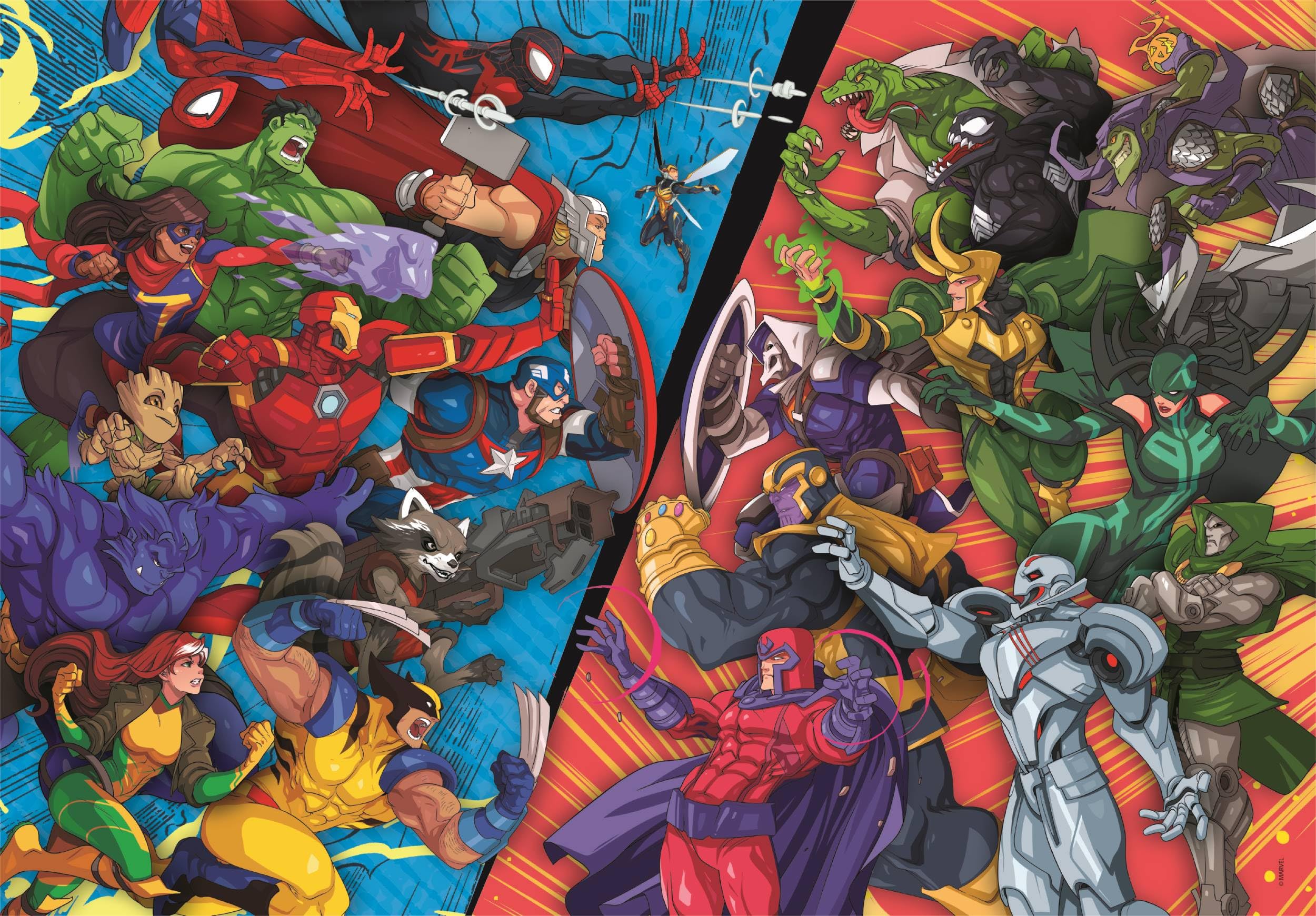 Clementoni Puzzle 104 pieces, Marvel Heroes VS Villains, Puzzle for Kids 6+ Years, Made in Italy, 25061