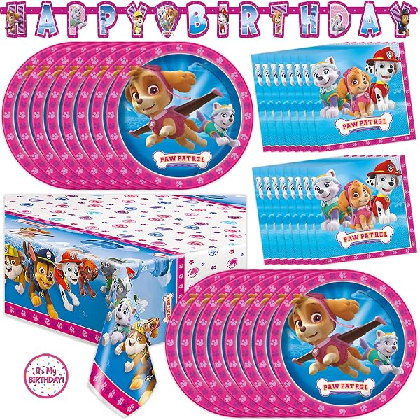 Skye Paw Patrol Birthday Decorations | Serves 16 | Banner, Tablecloth, Plates, Napkins Sticker | Paw Patrol Party Decora