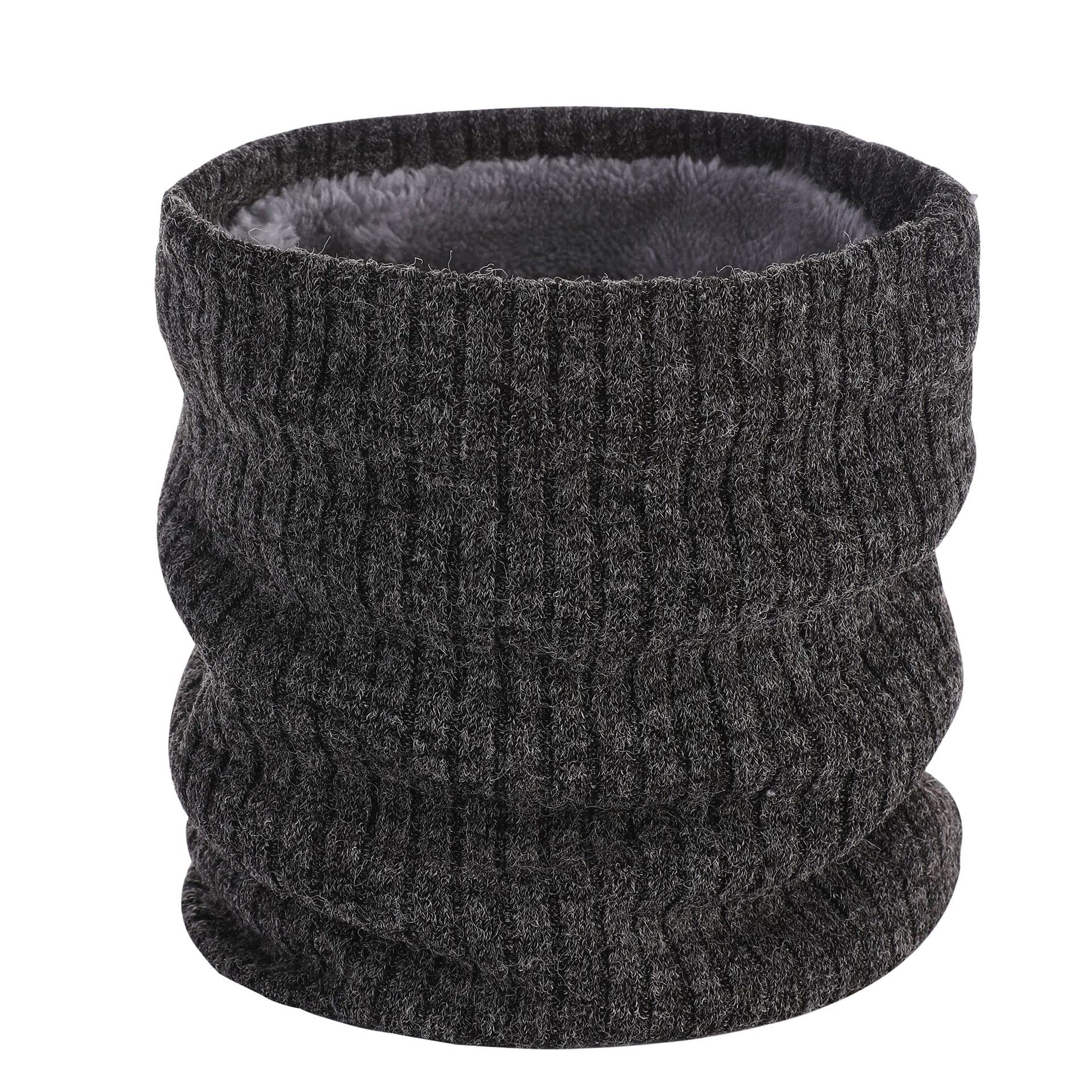 BSLVWG Winter Neck Warmer Fleece Thermal Lined Scarf Thicken Windproof and Dust Skiing Circle for mens women Double-Layer Fleece Lining Knit Unisex Circle Scarf for Cycling Motocycle (Dark Gray)