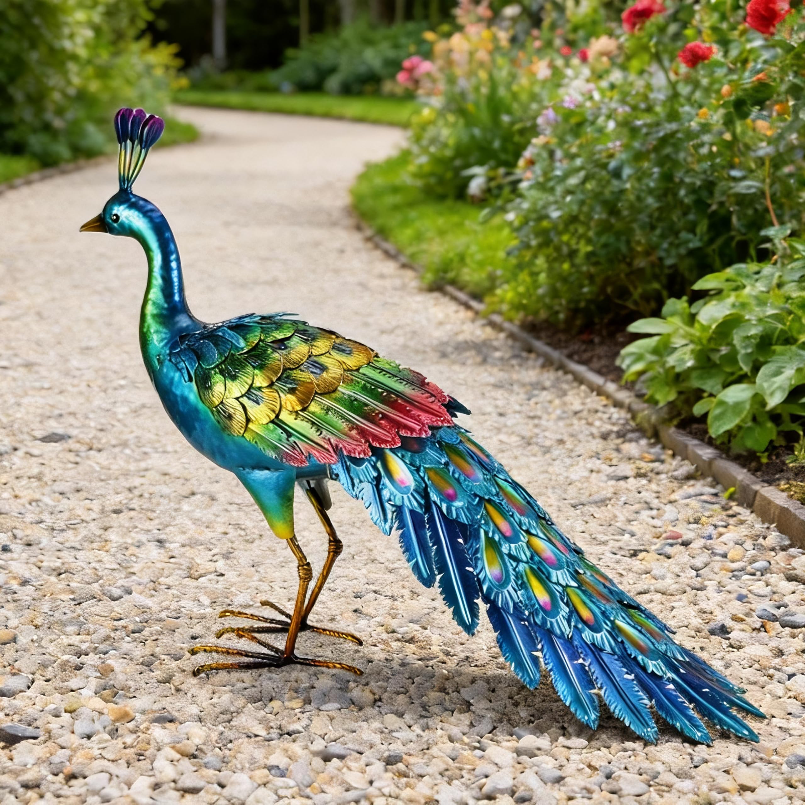 chisheen Statua di pavone in metallo, decorazione artistica da giardino, prato, scultura da esterno, regalo di benvenuto, di compleanno per donne, mamme, nonne