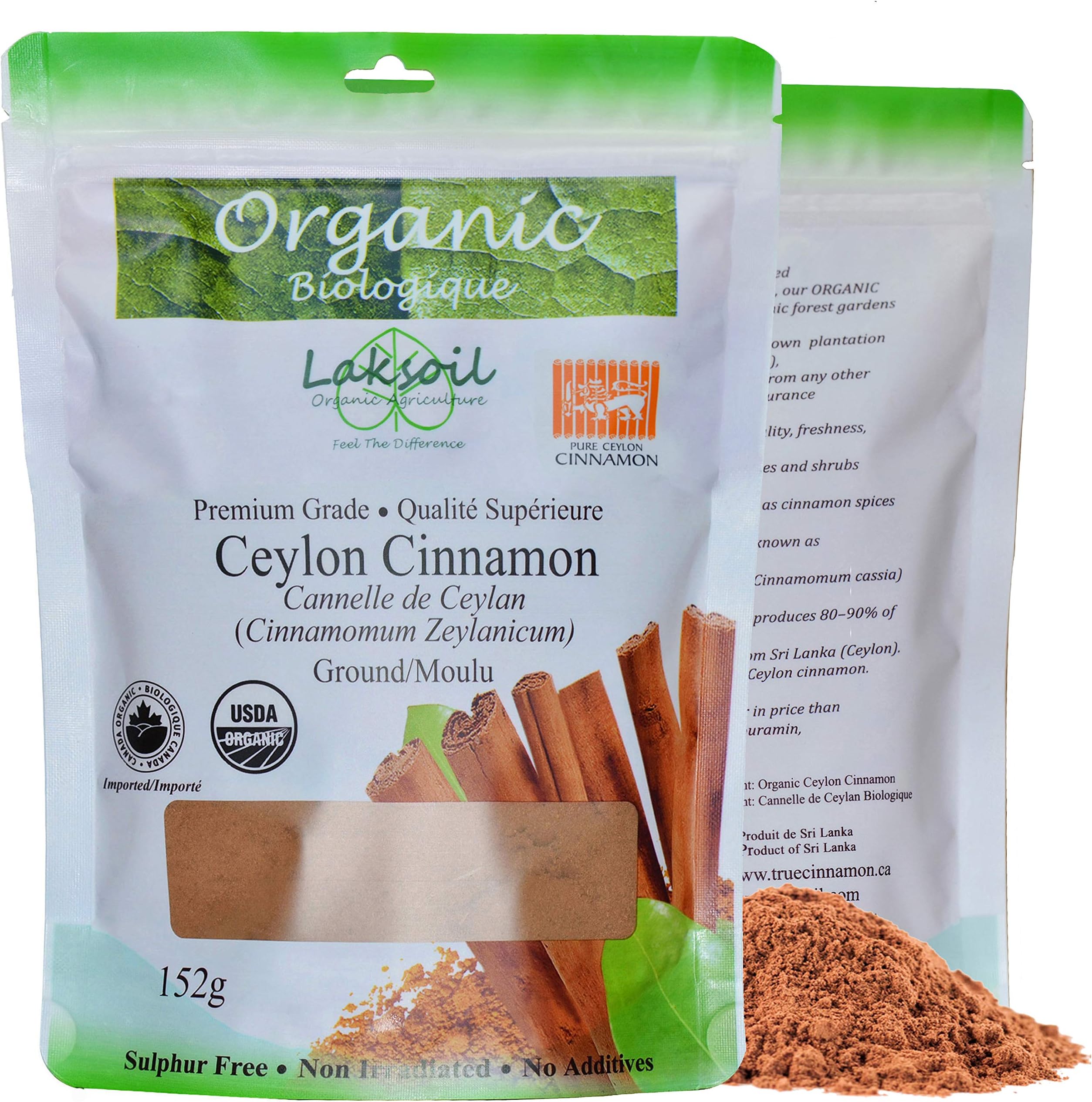 Certified Organic 1 LB/ 456g Pure Ceylon/True Cinnamon Powder(C.Zeylanicum)-3 Packs of 152g/5.43oz