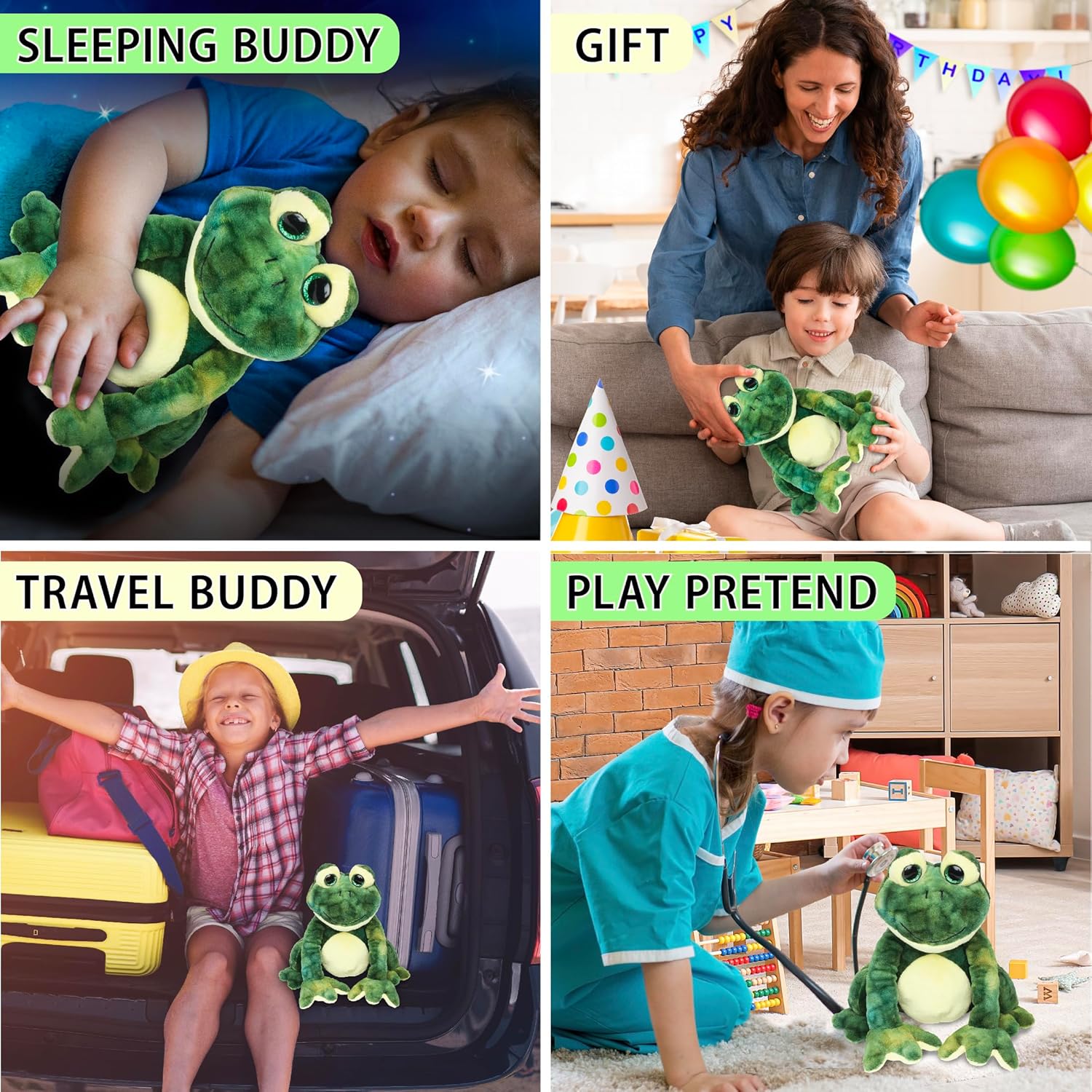 DolliBu Plush Frog Stuffed Animal - Soft Huggable Squat Green Frog, Adorable Playtime Frog Plush Toy, Cute Rain Forest Life Cuddle Gift for Kids & Adults - 8 Inches - view 3