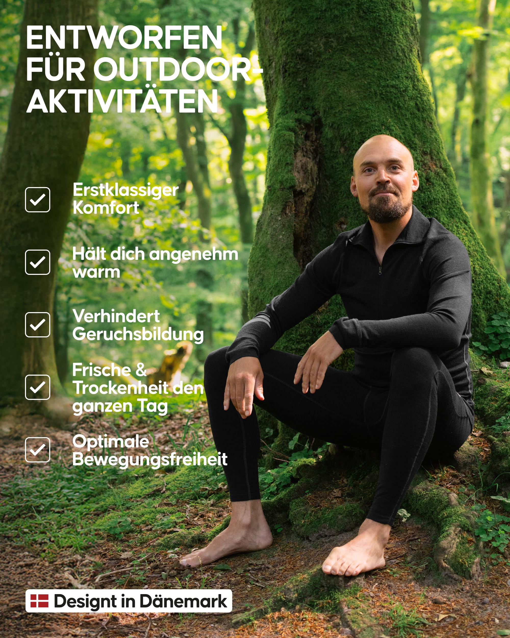DANISH ENDURANCE Merino Shirt Herren, Reißverschluss & Rollkragen, Half Zip Pullover, Premium Thermounterwäsche, Skirolli, Thermoshirt, Warm & Atmungsaktiv
