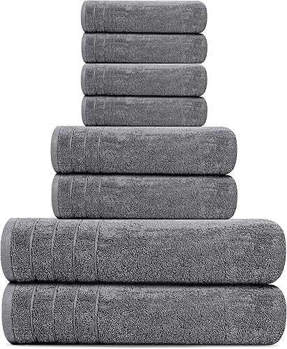 Miniatura 5 de Tens Towels Juego de 8 toallas, 2 toallas extra grandes, 2 manos, 4 toallas pequeñas, 100% algodón, peso más ligero, más rápido de secar, súper Gris
