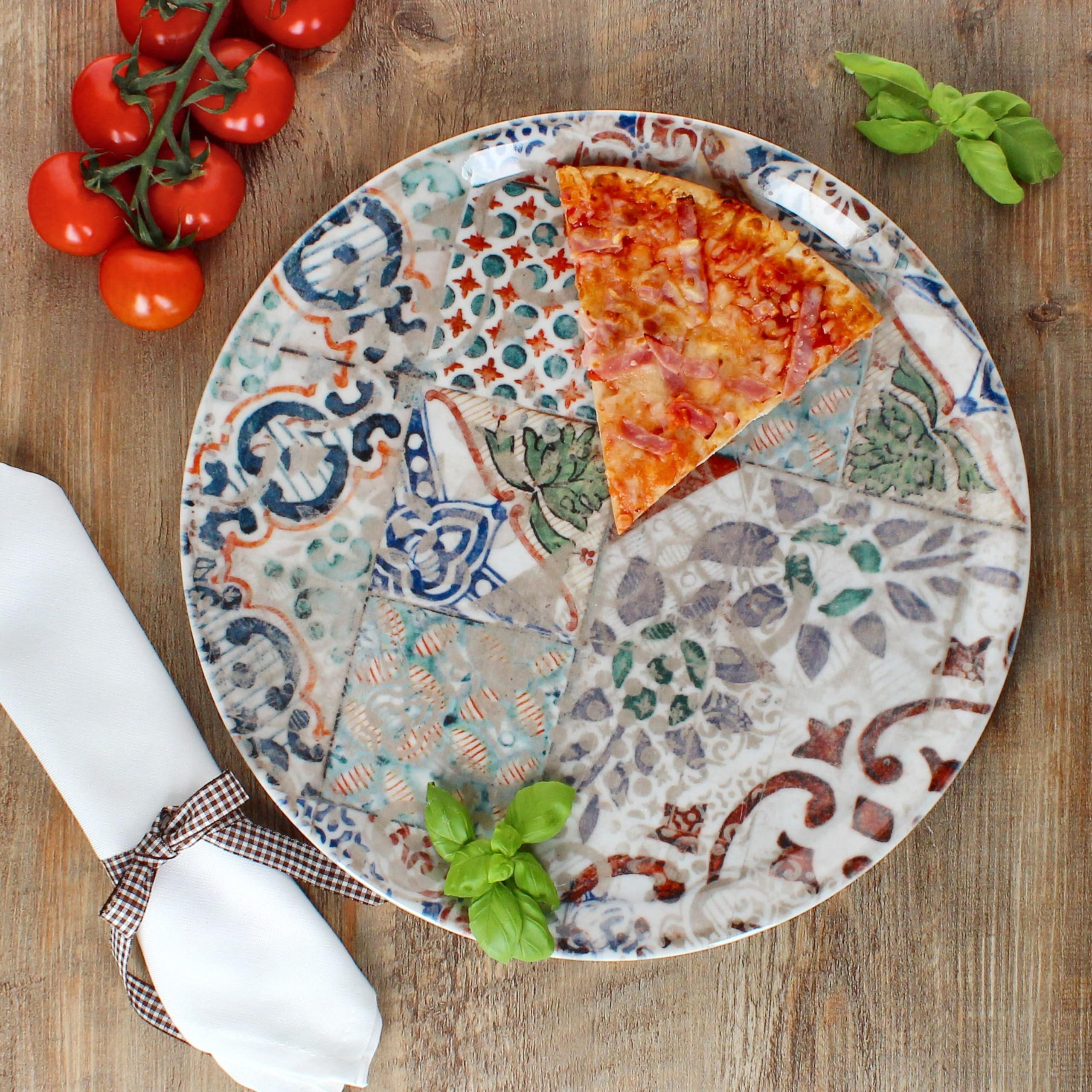 MamboCat Set di 4 piatti per pizza Alcazar I Ø 33 cm I per 4 persone I grandi piatti per pizza in porcellana con effetto piastrelle mediterraneo, per pizze o per mettere i piatti piani XL