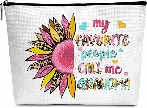 Gifts for Grandma, Cosmetic Makeup Bag with Zipper for Women, Mothers Day Birthday Gifts for Grandma, My Favorite People Call Me Grandma Sign - D03