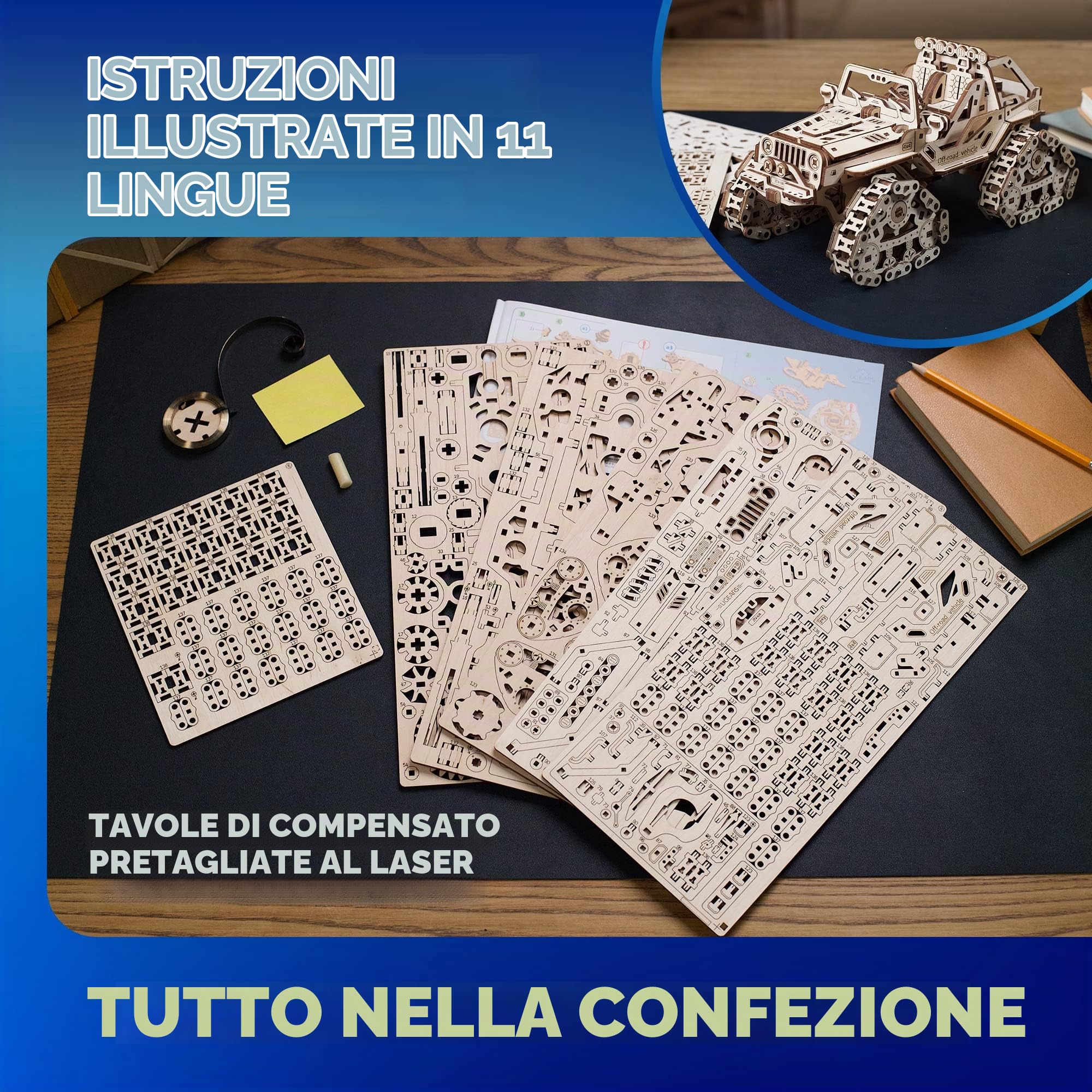 UGEARS Veicolo Cingolato Fuoristrada - Modellismo Auto da Costruire per Adulti - Puzzle 3D Modellini Auto in Legno da Costruire - Ideale per Appassionati di Veicoli Fuoristrada e Amanti dei Puzzle