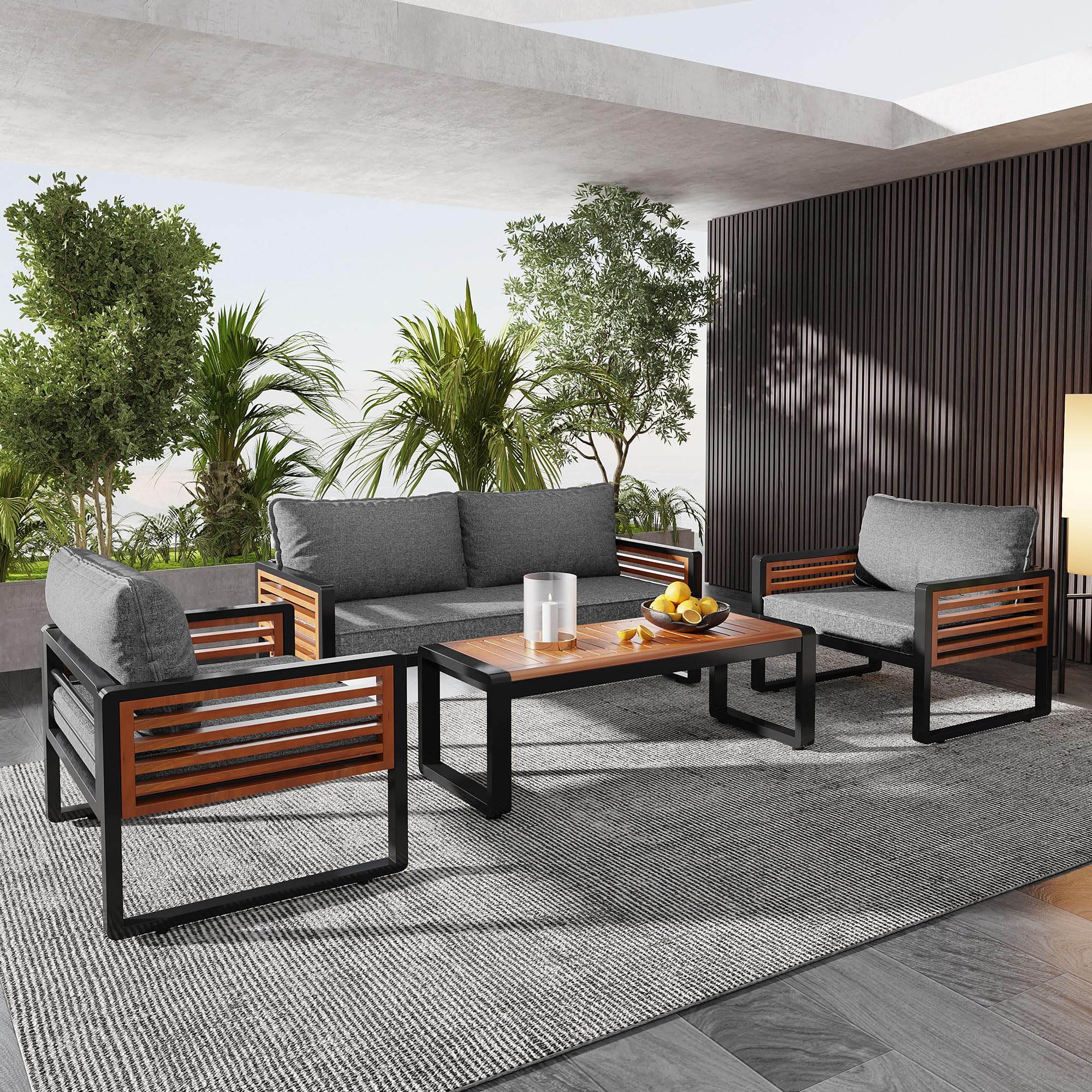 Gegtuon Gartenmöbel Sitzgruppe 4-teilige für 4 Personen, Lounge mit Couchtisch und Stühle, Möbel Outdoor mit Tisch und Sofa, Gartenlounge