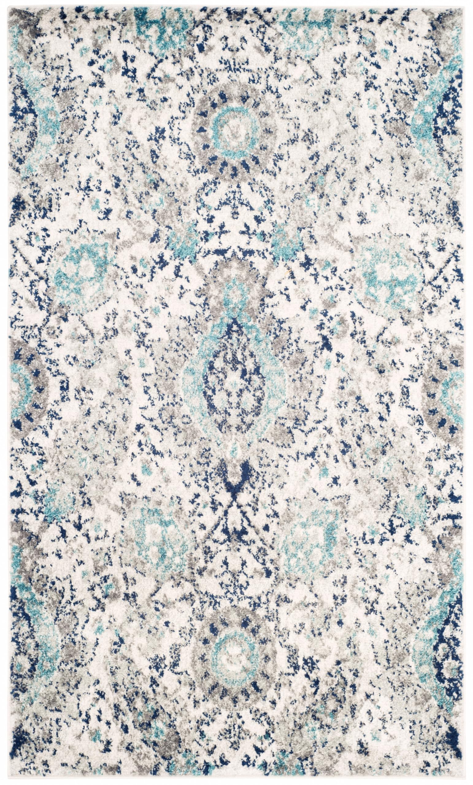 SAFAVIEH Boho Teppich für Wohnzimmer, Esszimmer, Schlafzimmer - Madison Collection, Kurzer Flor, Creme und Hellgrau, 122 X 183 cm