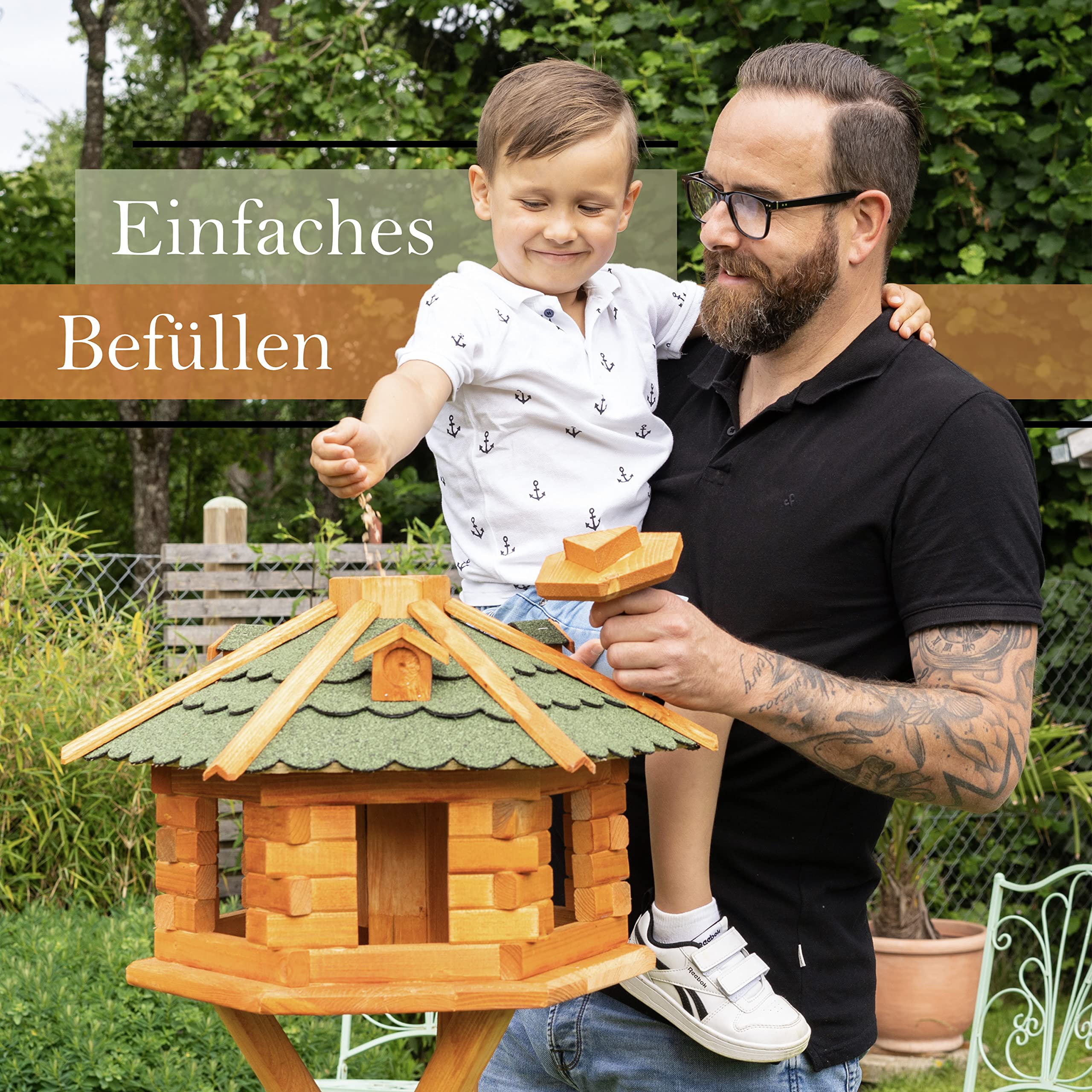 Nichoir à Oiseaux Avec Toit En Bardeaux Bitumés - Diamètre 48 Cm, Hauteur 32 Cm - Remplissage Par La Cheminée - Pour Jardin Et Balcon
