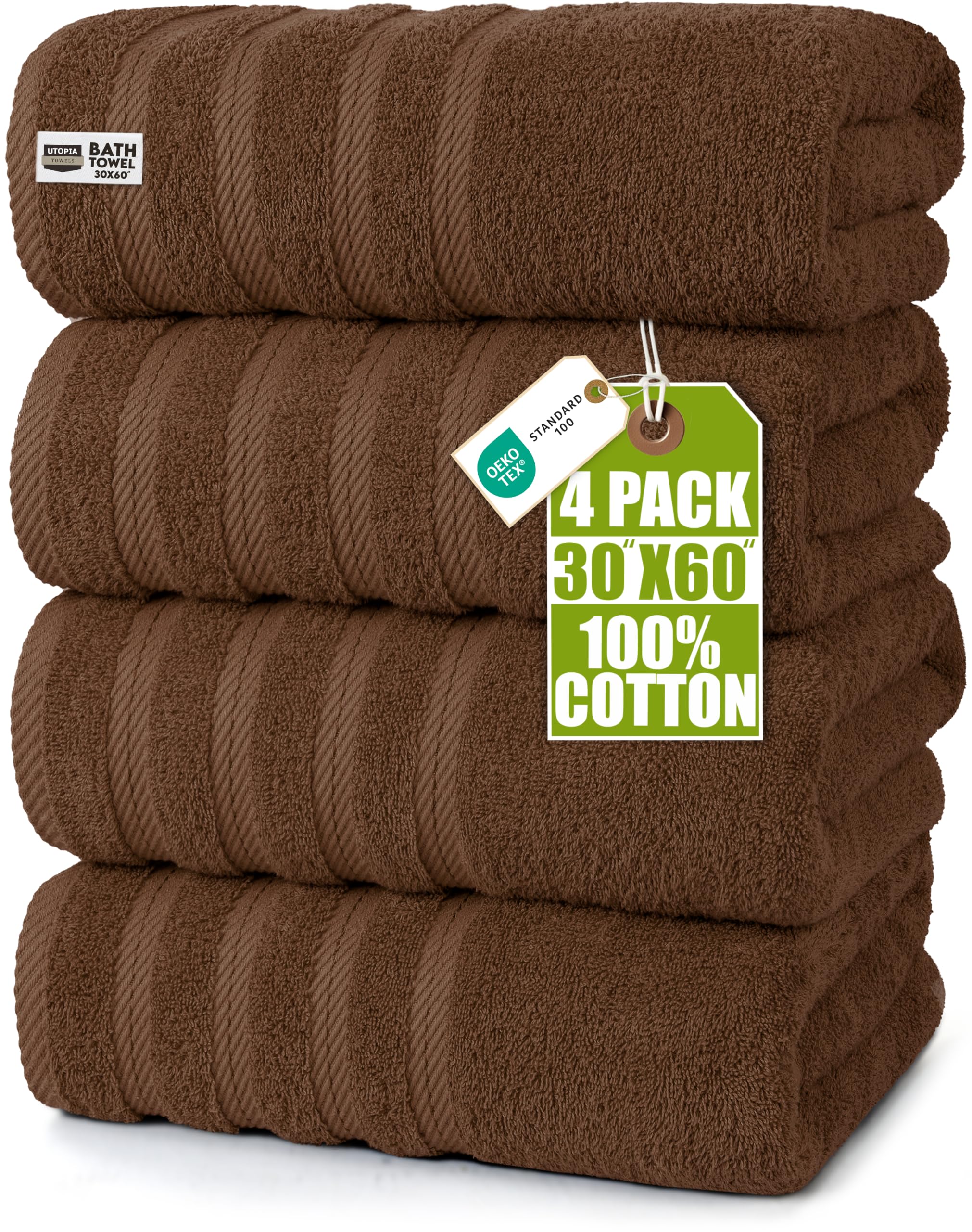 Utopia Towels Juego de 4 Toallas de baño extragrandes, (76 x 152 cm), 100% algodón Hilado en Anillo, 500 g/m², Ligeras y Altamente absorbentes, Toallas de Secado rápido