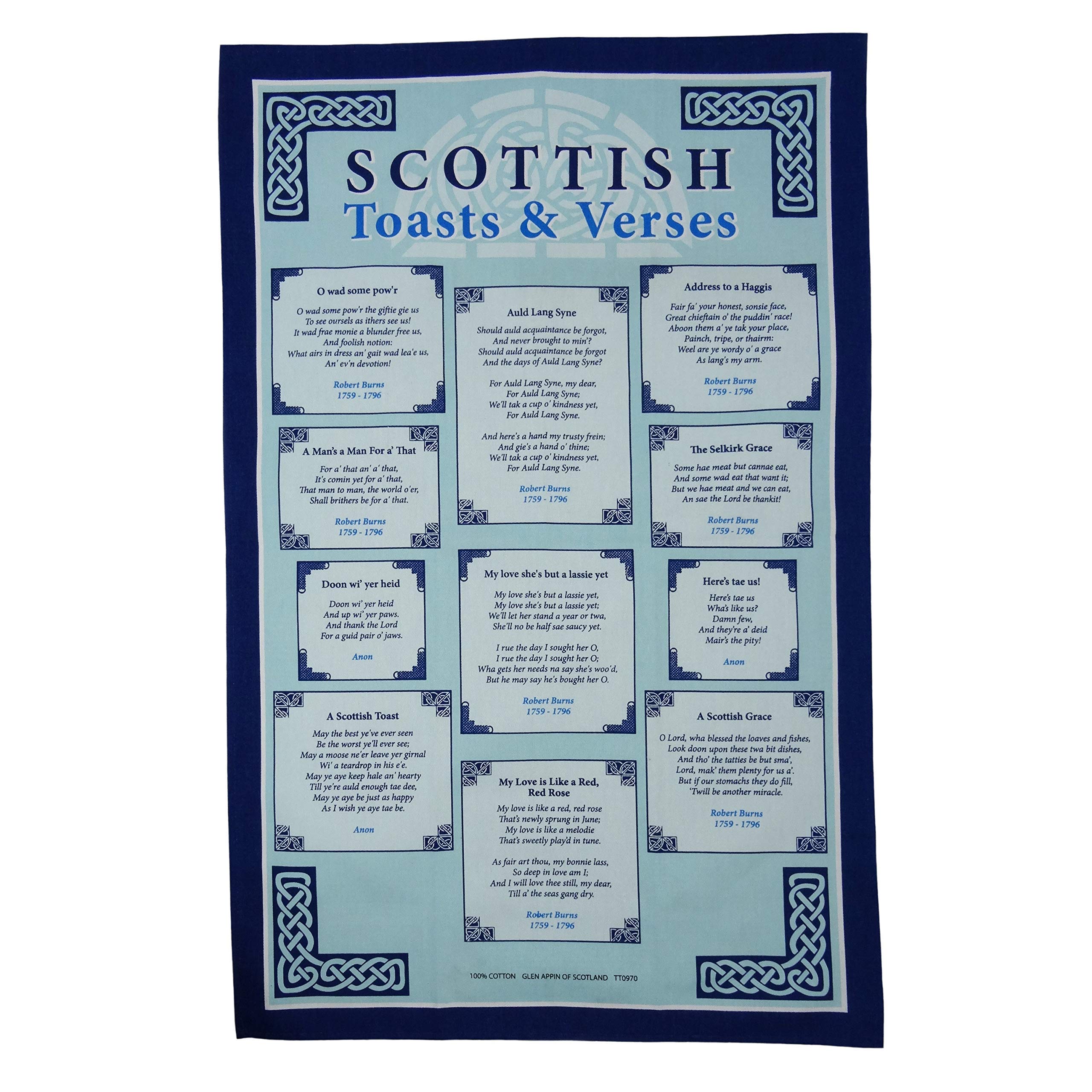 Highland Tweed 100% Cotton Scottish Toasts & Verses Tea Towel TT0970