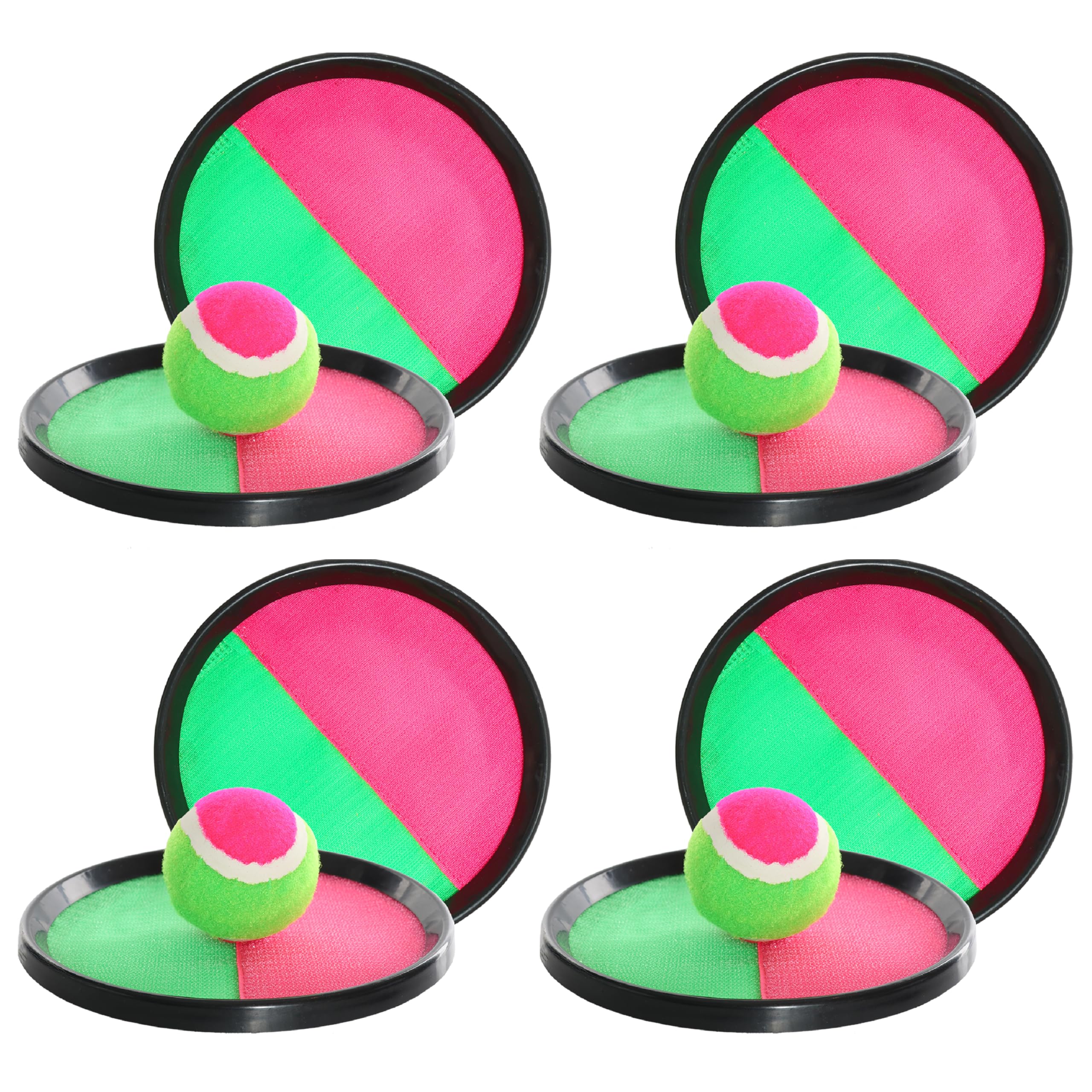 I LOVE FANCY DRESS Catch Ball Set - 4 Sets - 2x Green & Pink Hook & Loop Mits and Matching Ball - Fun Summer Garden Beach Game