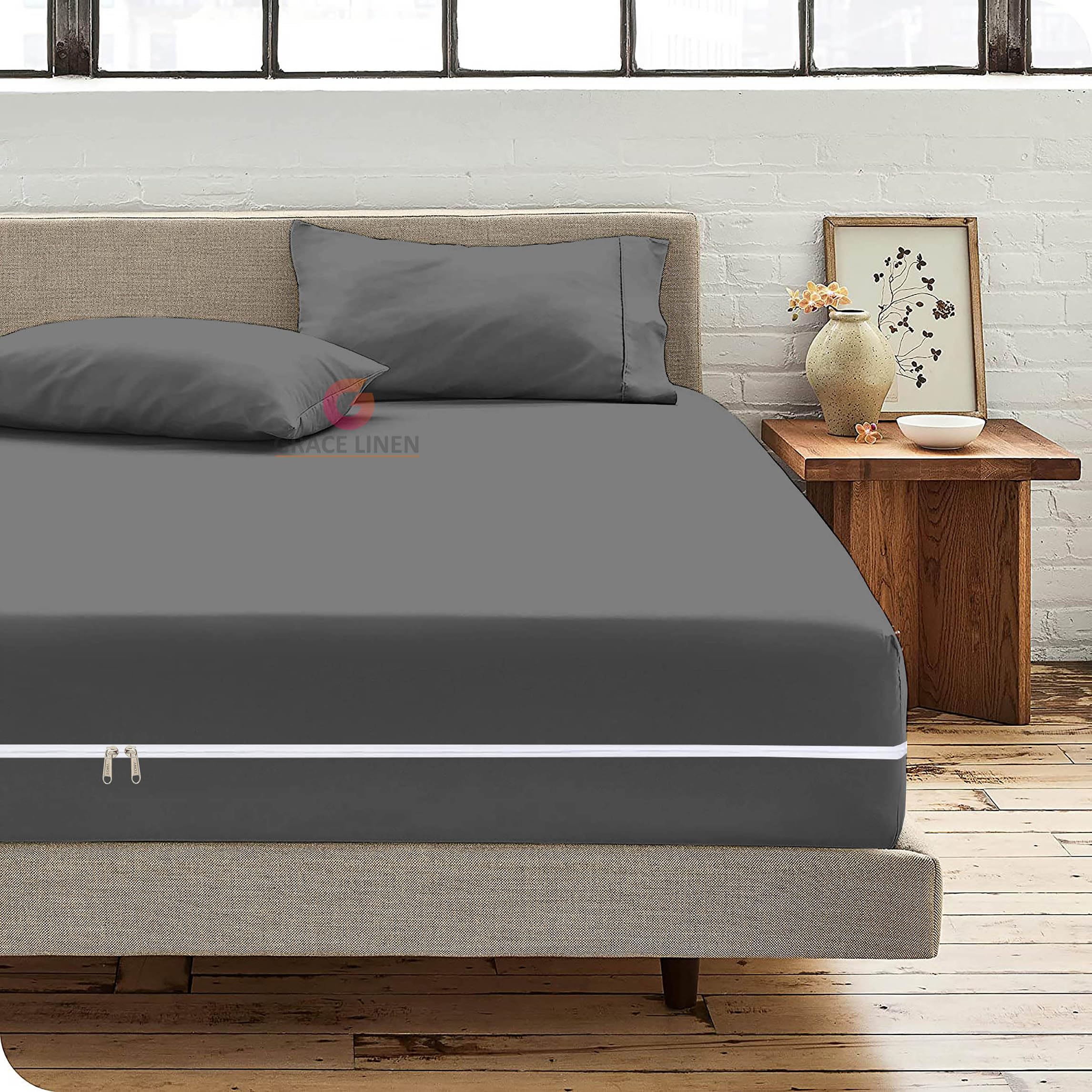 Luxury Mattress Protector/Cover 72" X 84" (6 x 7 Feet) Fits 8 Inch Deep Pocket | Protector with Zipper Chain | 2 Pillow Cover 18X28 Soft Smooth & Breathable - Dark Grey-image-27