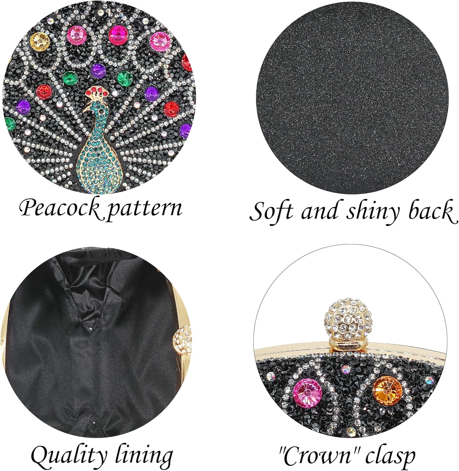 Women's Evening Bags Sparkly Rhinestone Clutch Purses Luxury Diamond Peacock Handbag for Wedding Party Formal - Image 4