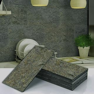 Dundee Deco Veneer Wall Panels, Peel and Stick DIY Slate Stone Finish Tiles for Wall or Backsplash, Made with Real Stone in Rustic Zinc, SAMPLE 6" x 6"
