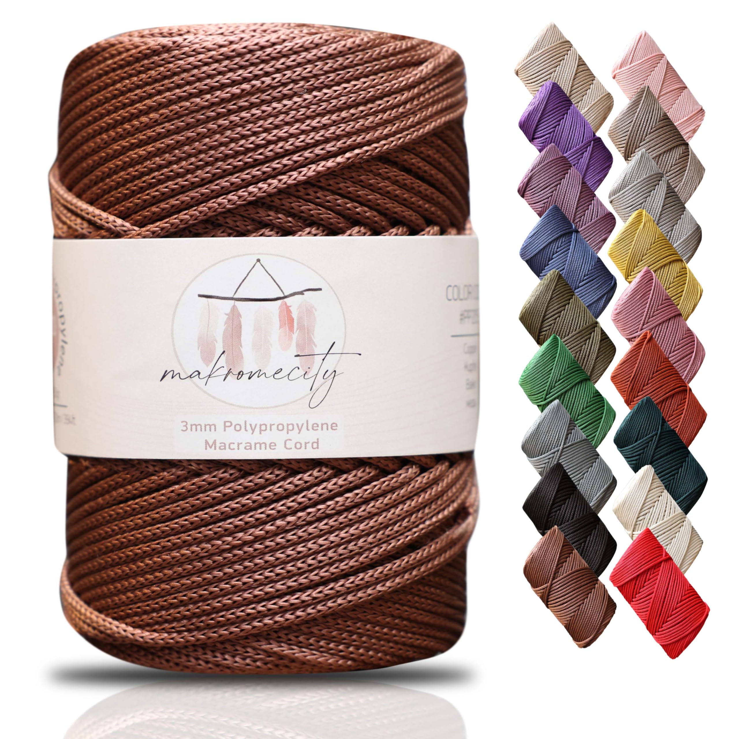 Makromecity Premium Polyester Macrame Cord, 3mm x 131 Yards (394 ft / 120m), Polypropylene, Copper, Macrame Cord for Wall Hangings, Bags, Underplate, Rug, Crochet & Knotting