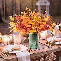 Vista 2 de 10 piezas de decoración de otoño para el hogar, flores artificiales, plantas falsas, Acción de Gracias, decoración de otoño al aire libre