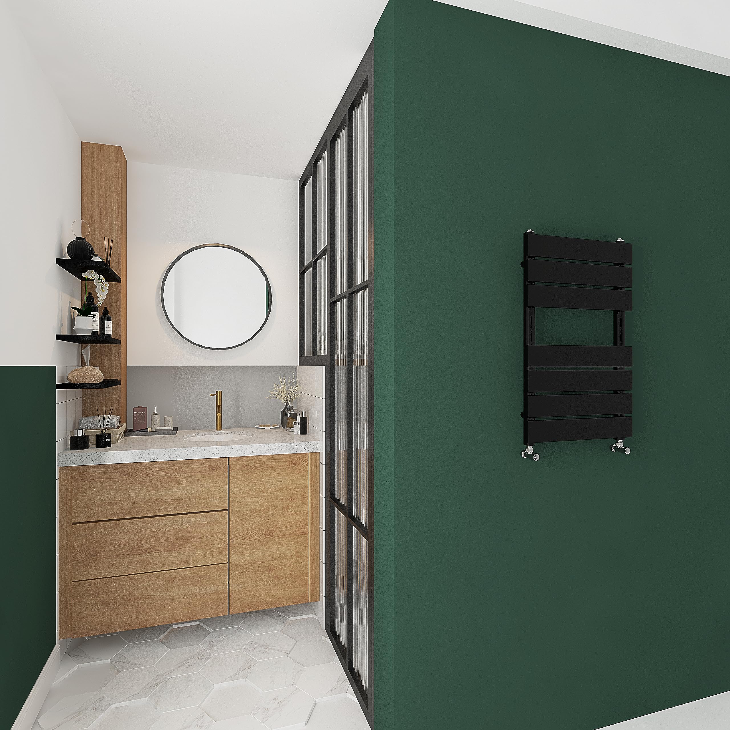 Skybathroom | 650x400mm Black Towel Rail Radiators Designer Bathroom Flat Panel Heated Rad Ladder