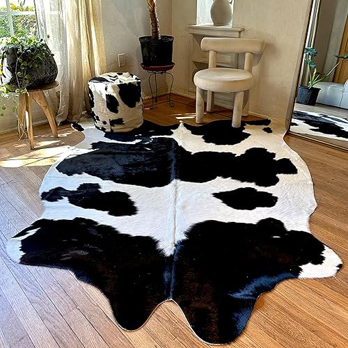 Appaloosa Cowhides Alfombra de piel de vaca auténtica, alfombras naturales en blanco y negro para estética de sala de estar y dormitorio, alfombra
