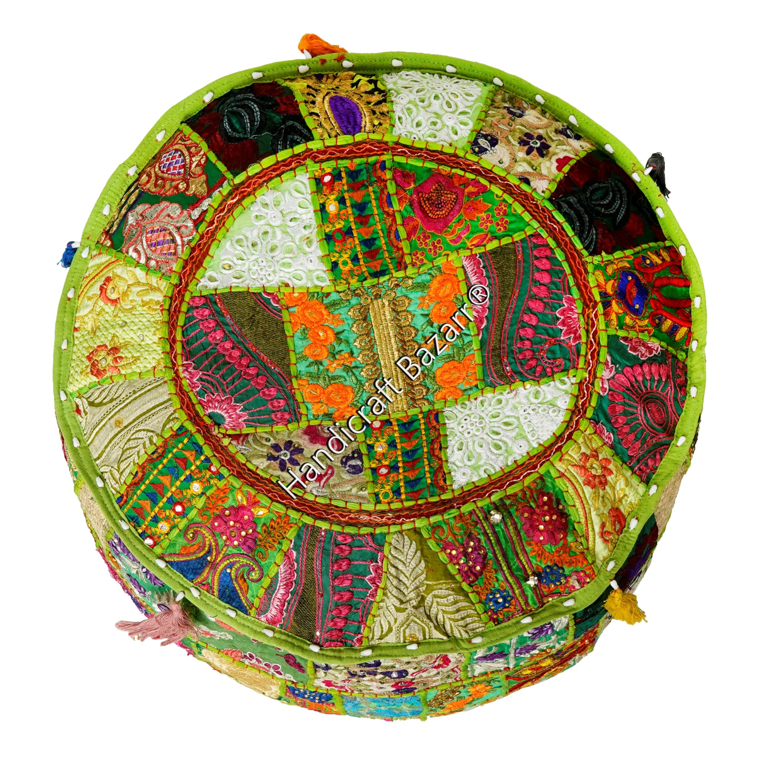 Handicraft Bazarr Ottoman Pouffes for Sitting Decorative Patchwork Pouffe Throw Designer Pouf Handmade Cotton Mudda Pouffy Vintage Standard Sofa Footrest Pouf 18x18x13 Inch-image-34